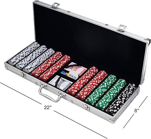 Miniatura 2 de Juego de fichas de póquer para Texas Holdem, Blackjack, juego con estuche de transporte, tarjetas, botones y 500 fichas de casino estilo dados (0.41