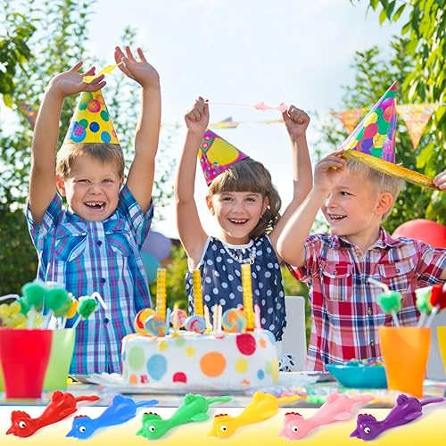 Miniatura 6 de Sratte 150 piezas de goma de pollo tirachinas de dedo de pollo, pollos de goma, pavo volador para niños y niñas, cumpleaños, carnaval, bolsas de