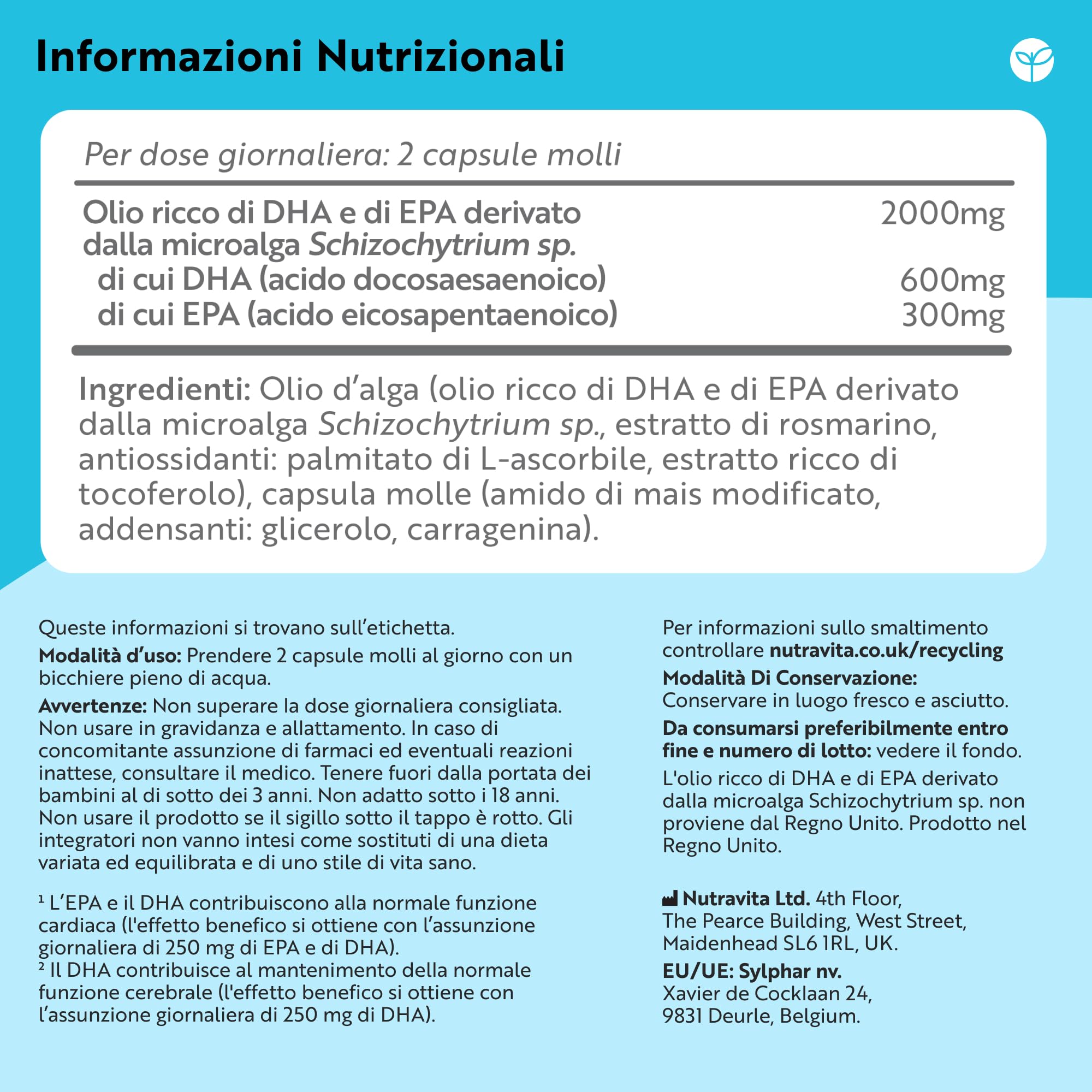 Nutravita Omega 3 Vegan Ad Alta Efficienza 2000mg - 60 Capsule Molli Vegane - 600mg DHA e 300mg EPA - Integratore Omega 3 Derivato da Olio di Alghe - per la Salute del Cuore
