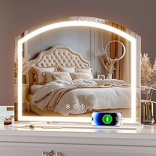 Hasipu Espejo de tocador de arco con luz, esp...