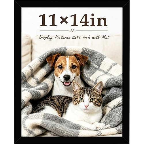 PEALSN 11x14 Picture Frame, Display Pictures 8 x 10 with Mat, Black | 11 x 14 Picture frame for Wall Mounting Display, Photo Frames, 1 Pack