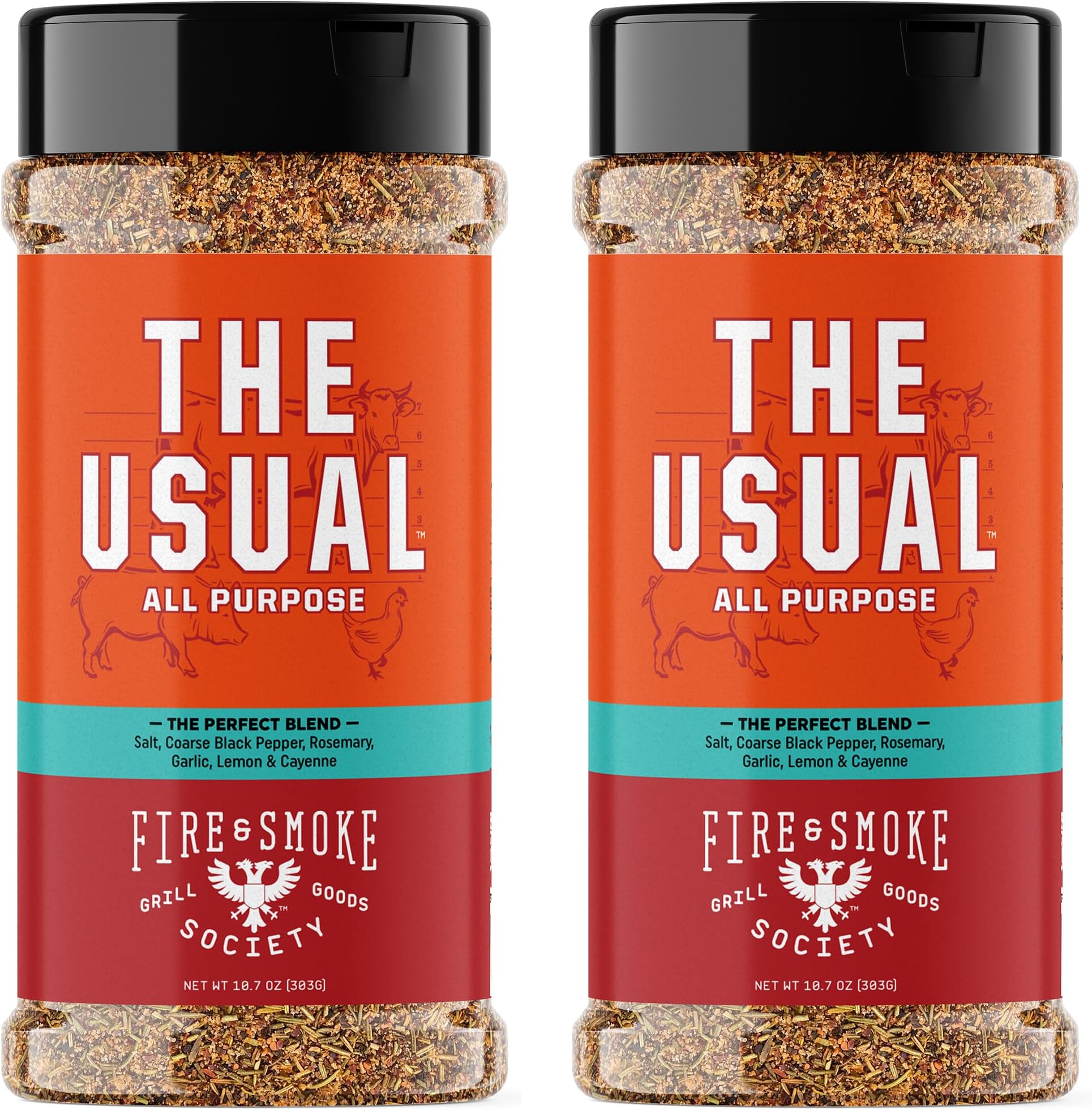 Fire & Smoke Society The Usual All Purpose BBQ Seasoning | BBQ Rubs for Smoking and Grilling | Chicken, Pork, Burgers | ​​Rosemary, Garlic, Lemon | XL (2-Pack)