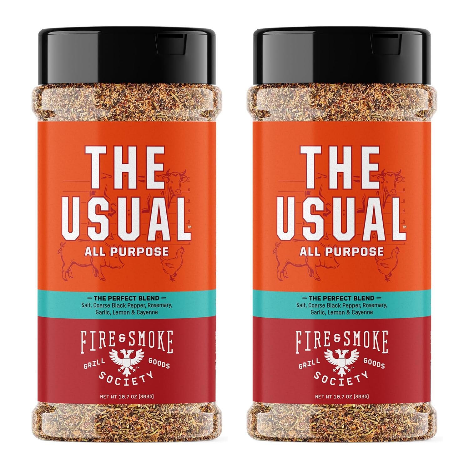 Fire & Smoke Society The Usual All Purpose BBQ Seasoning | BBQ Rubs for Smoking and Grilling | Chicken, Pork, Burgers | ​​Rosemary, Garlic, Lemon | XL (2-Pack)