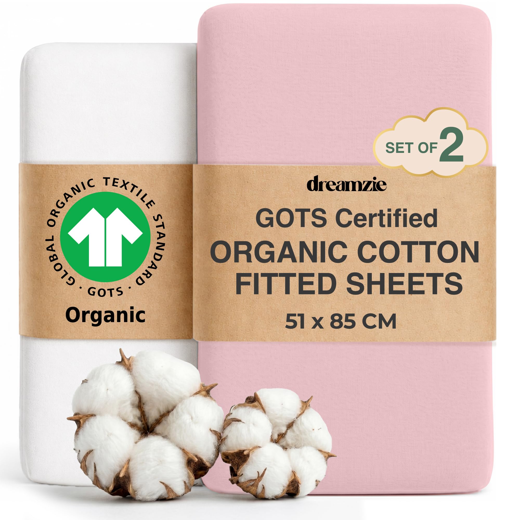 Dreamzie - Next To Me Crib Sheets - 100% Organic Cotton - 85x51 - Set of 2