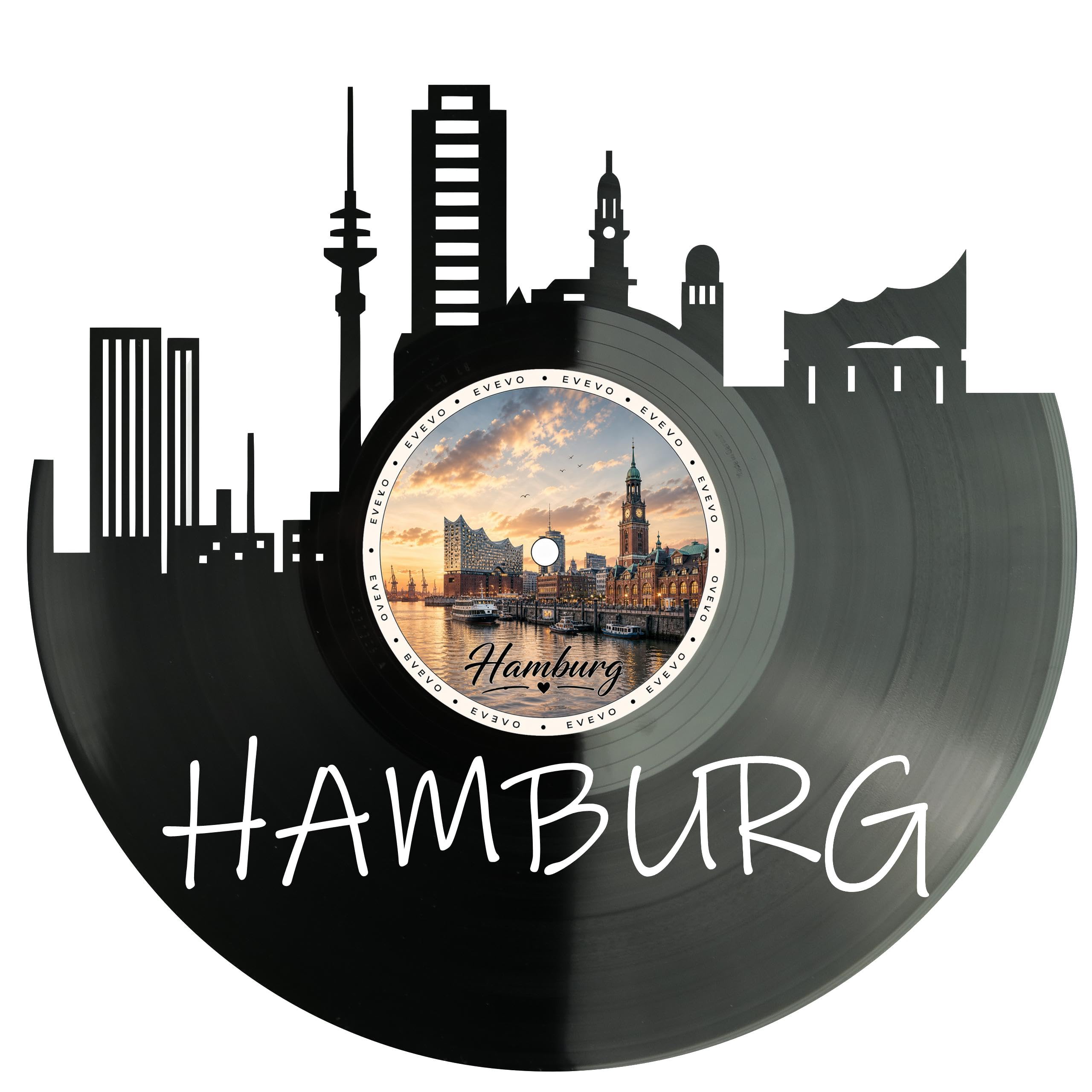 EVEVO Decorazione da parete a forma di disco di Amburgo, in vinile, ideale come regalo per gli appassionati di Amburgo, per gli amanti della Germania settentrionale, D0032