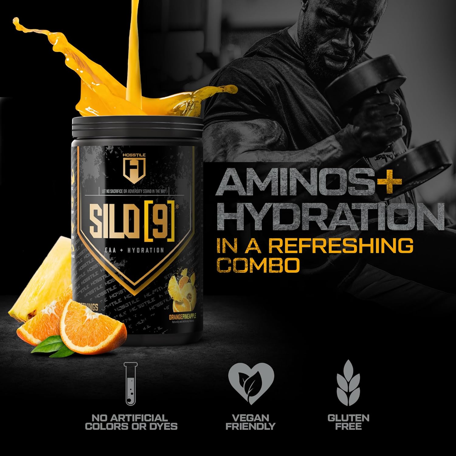 HOSSTILE SILO[9] EAA + Hydration Powder – Essential Amino Acids with Electrolytes, EAA BCAA Intra Workout Powder & Post Workout Recovery, Orange Pineapple, 30 Servings - Image 3