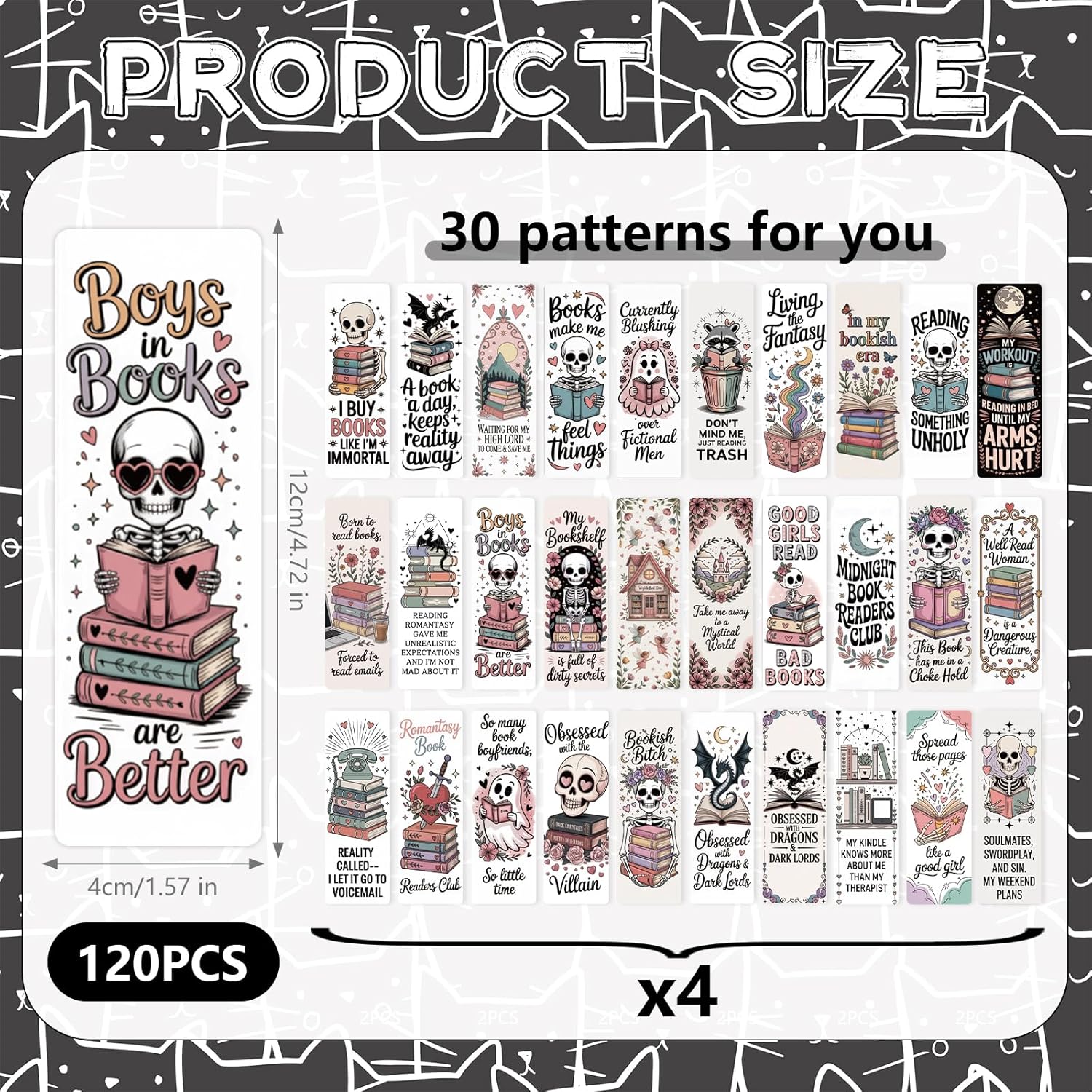 Dark Romance Bulk Bookmark for Women, 120 Pcs Cute Skull Dragon Paper Bookmarks Gift for Book Lovers, Romantasy Reading Accessories Creative Gifts for Men Teachers - Image 6