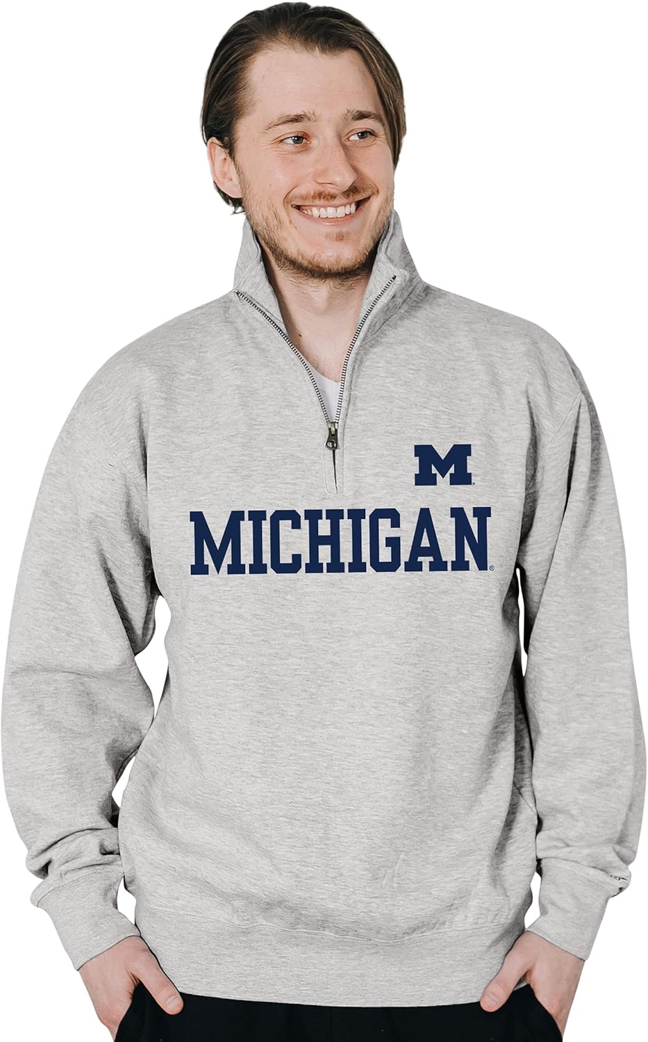 Blue 84 Men's Michigan Wolverines Quarter Zip Sweatshirt Grey, Grey, X-Large - Image 2