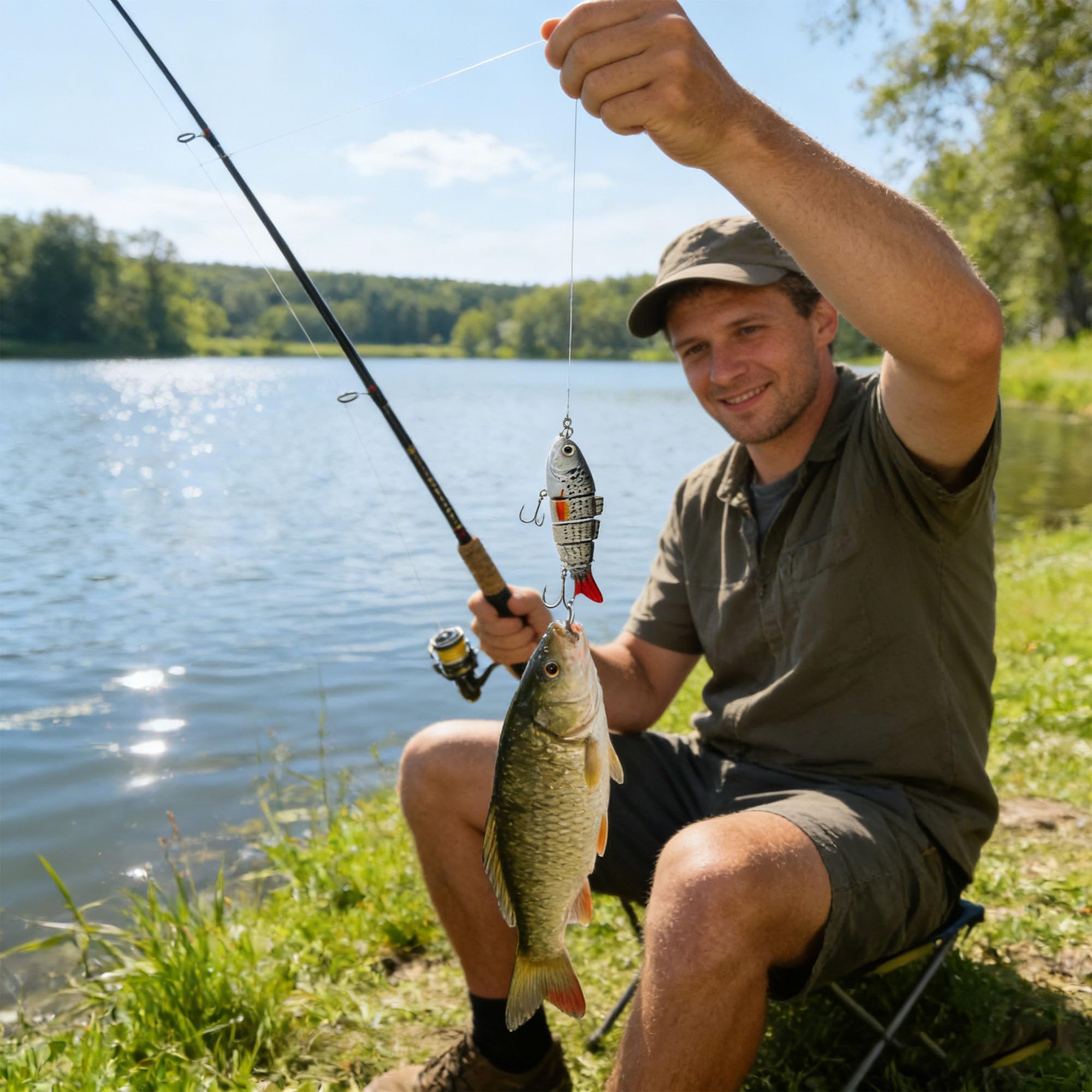 YUEMING 4 Piezas Señuelo Pesca Artificial Duro, 10 cm 13 g Wobbler Flotante Swimbait Siluros Bass Lubina Señuelo para Pesca Spinning con 2 Triángulo Ganchos 3D Ojos
