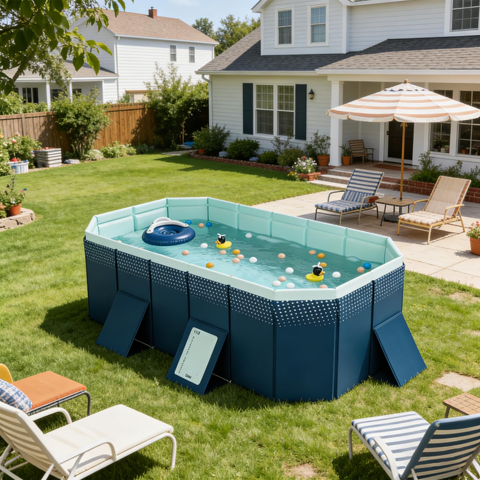 Grande piscina pieghevole, piscina esterna in plastica rigida per cortile e giardino, resistente gioco d'acqua non gonfiabile
