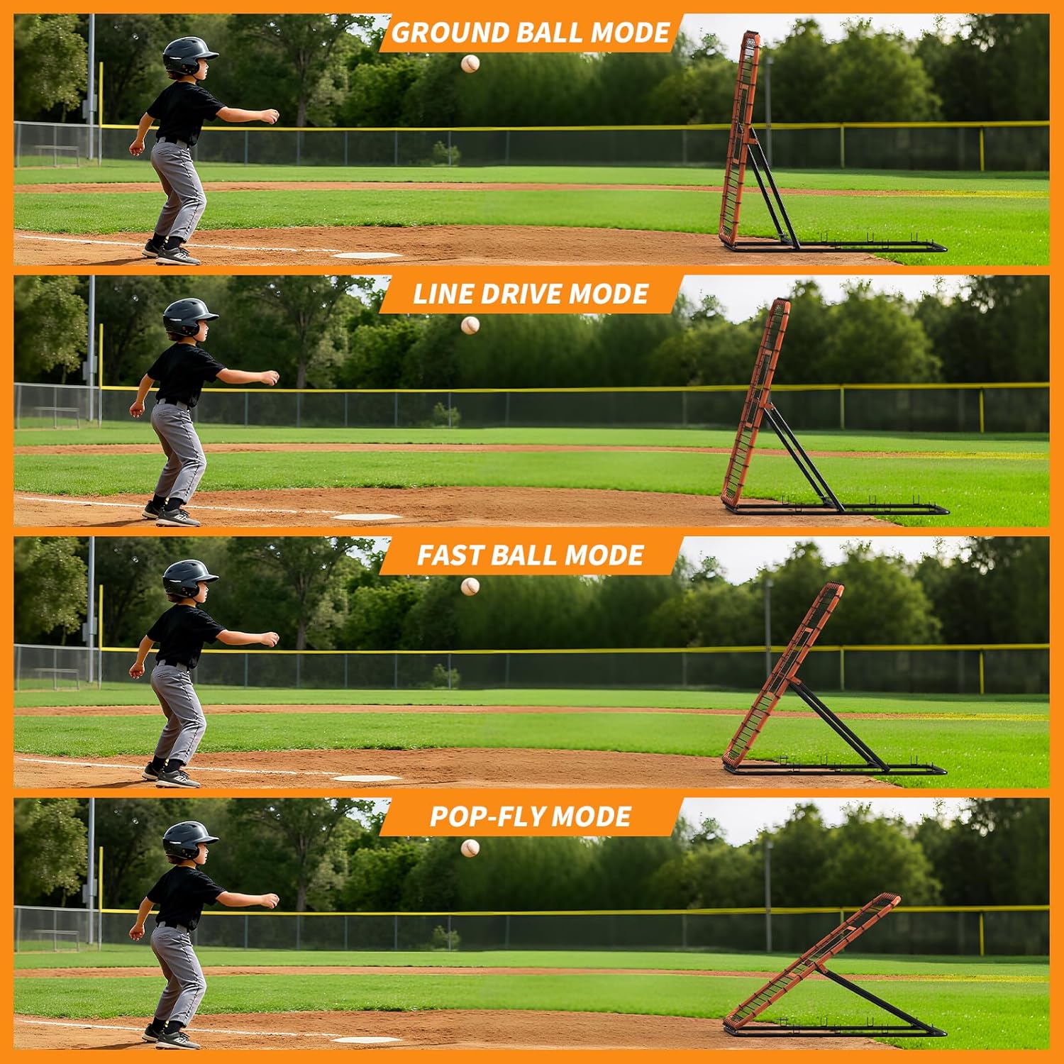 Baseball Rebounder Net, Portable Bounce Back Trainer for Baseball & Softball with 4 Adjustable Return Angles, 4 x 4.5 ft Practice Tool for All Skill Levels - Image 5