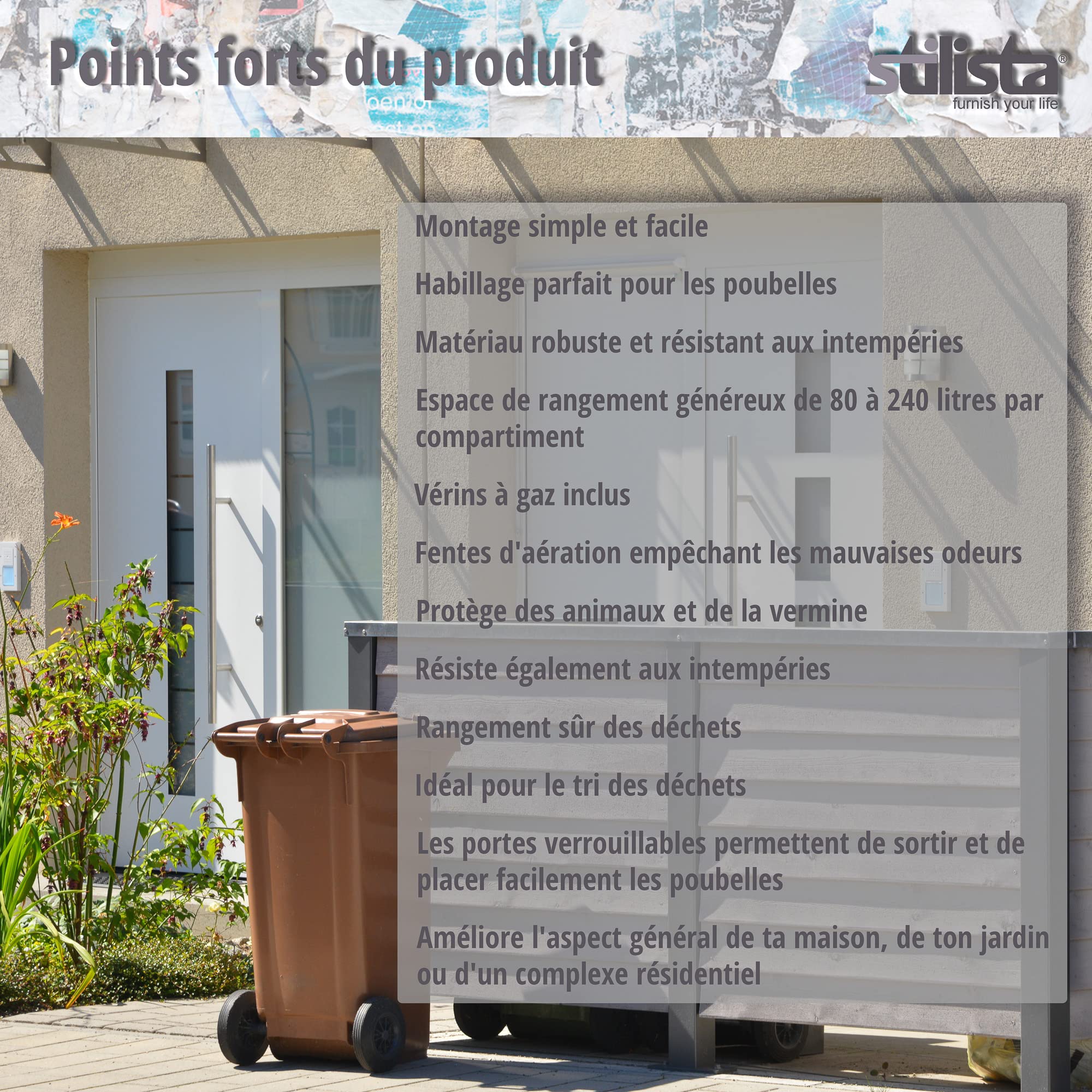 STILISTA Habillage de Poubelle en métal, pour 3 poubelles de 240 litres chacune, différentes Couleurs, Anthracite