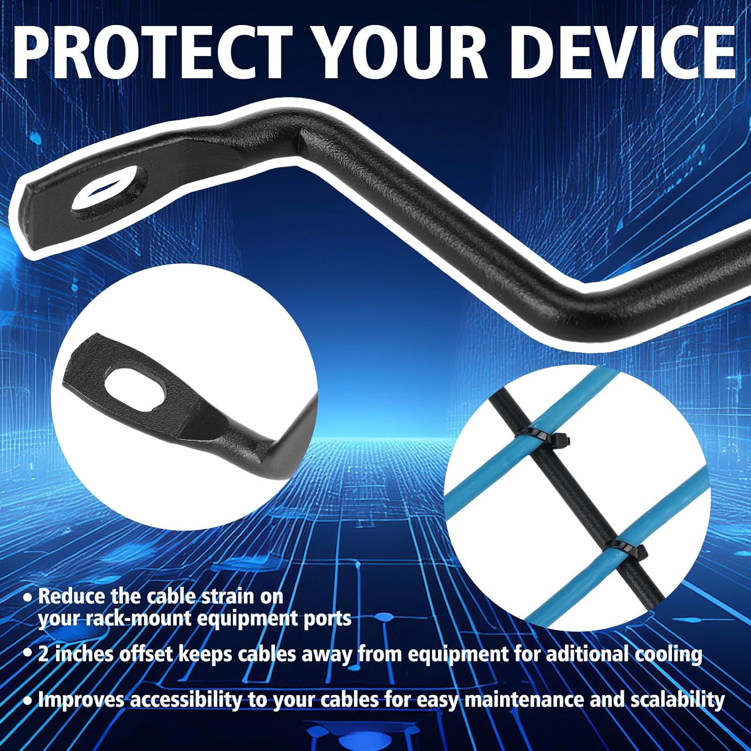 Zonon 10 Pack Cable Lacing Bars Horizontal Lacing Bar Organizer, 2 Inch Offset at 75 Degrees, 19" Network Rack Mount Cord Organizer, Server Rack Cable Management