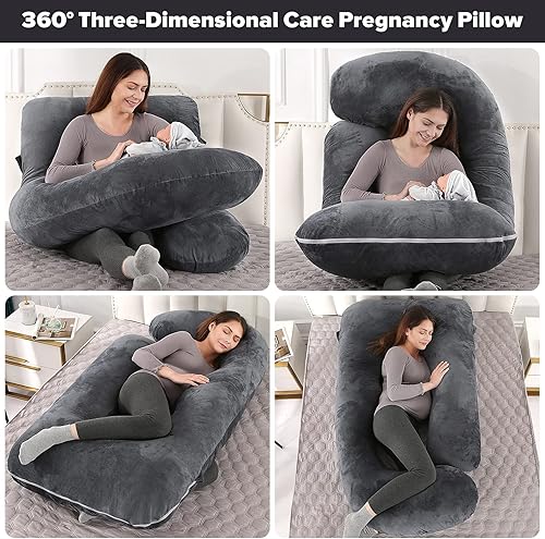 Miniatura 2 de Almohada de embarazo de cuerpo completo de 57 pulgadas, almohada de maternidad con funda extraíble lavable, soporte para dormir para piernas,