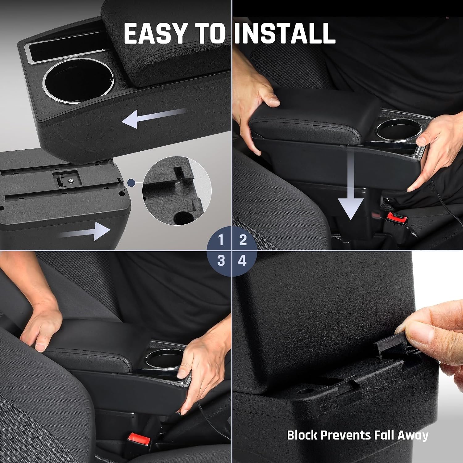 MUSM Car Armrest Box,Compatible with Suzuki Jimny 2018-2024 Auto Accessories Center Console Leather Arm Rest Double-Layer Storage Space with Cup Holder (Black Thread)(Black Thread)