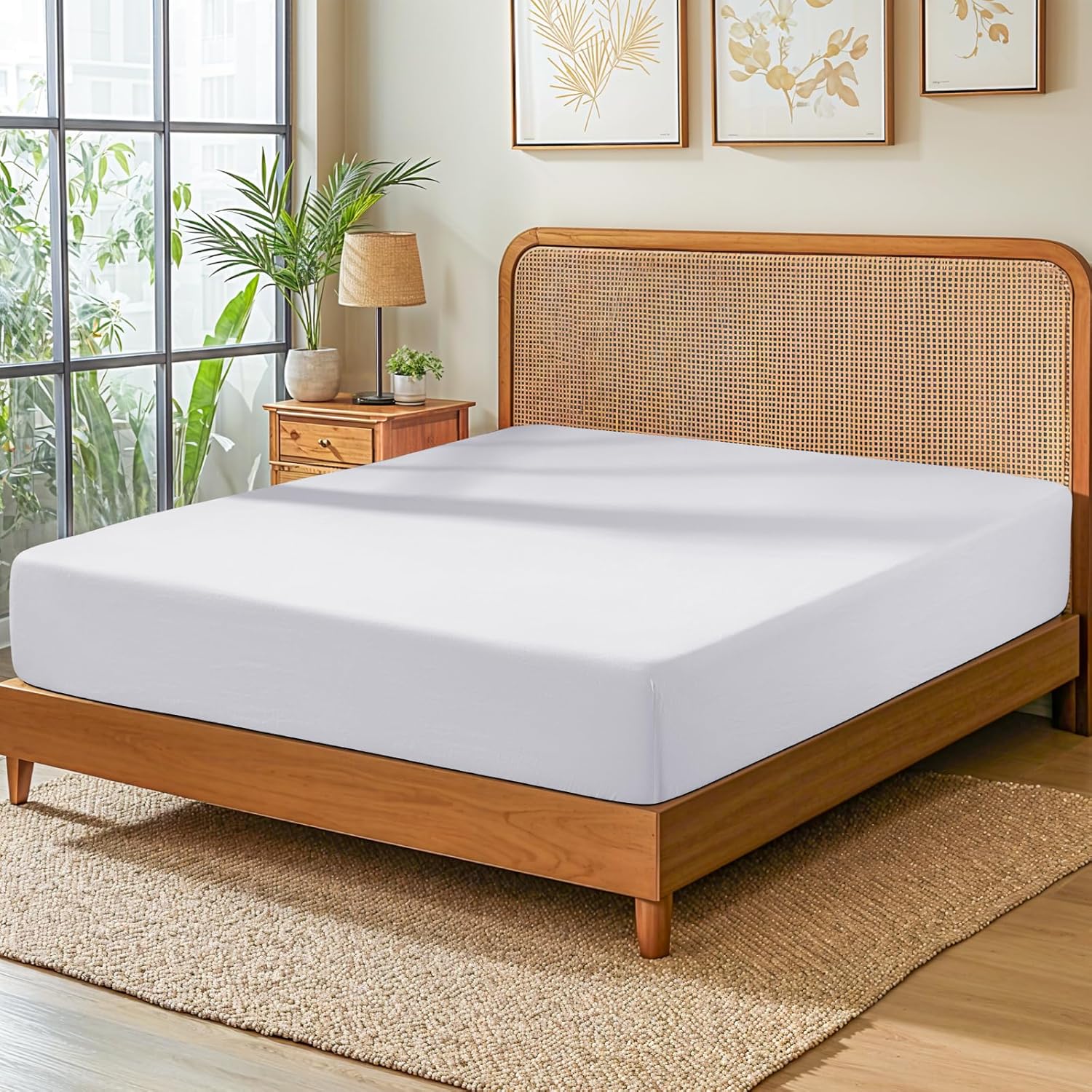 SONORO KATE 100% French Linen Fitted Sheet (1 Piece) - Stone Washed Natural Linen Mattress Cover, 16 Inch Deep Pocket, Ultra Soft, Breathable, Durable for Hot Sleepers (White,Twin)