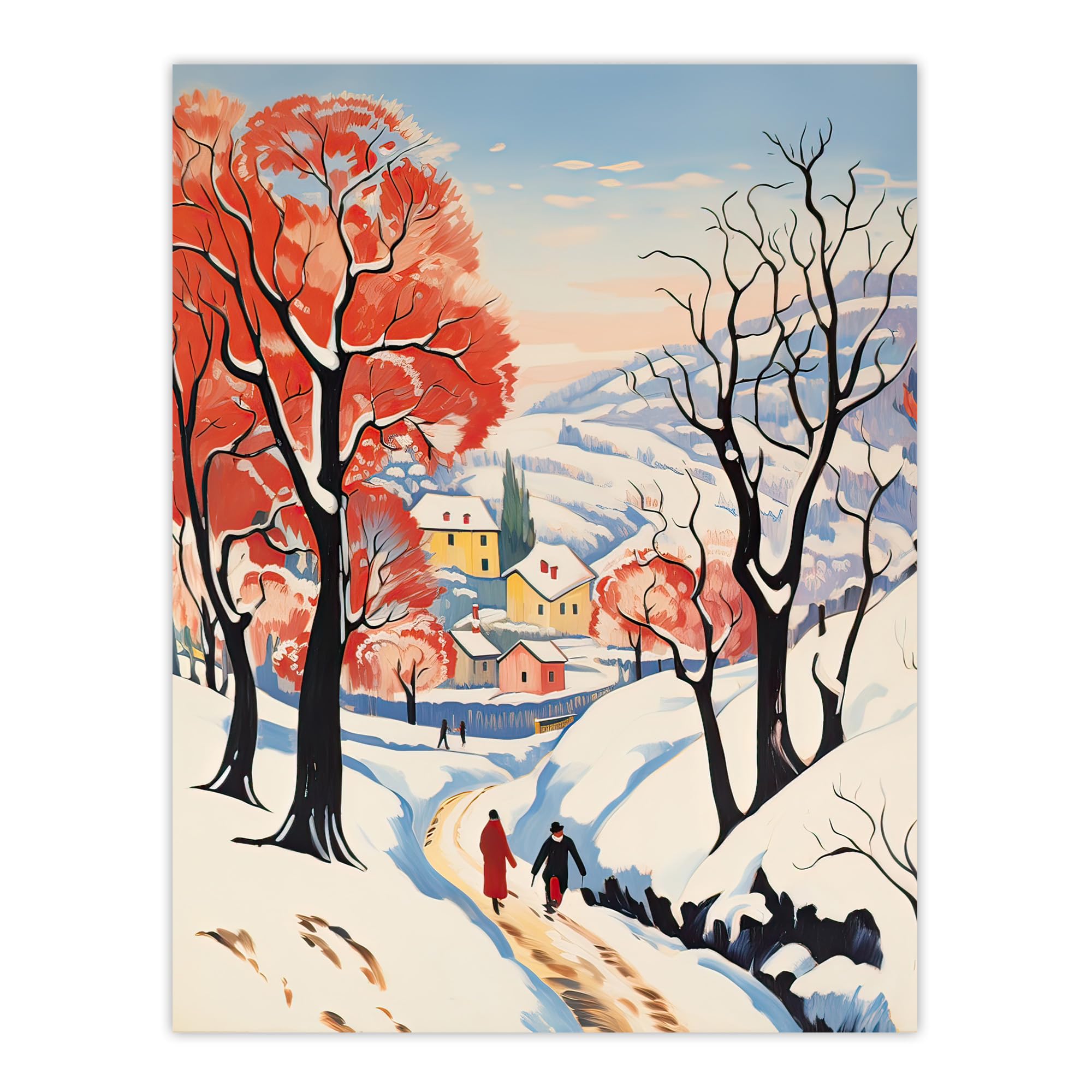 Artery8 Sunny Winter Day Village Countryside Road Large Wall Art Poster Print Thick Paper 18X24 Inch