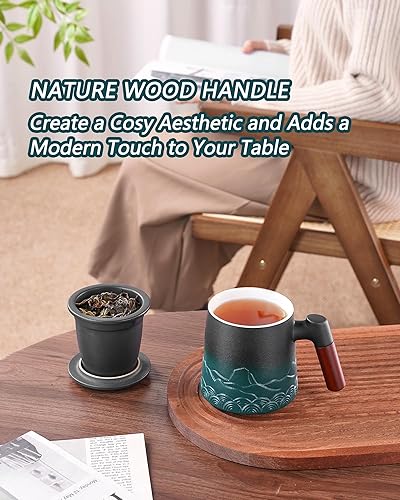 Vista 59 de ZENS Taza de té con infusor y tapa para remojar hojas sueltas, taza infusor de té de cerámica en relieve de 16.9 onzas, difusor de té con mango