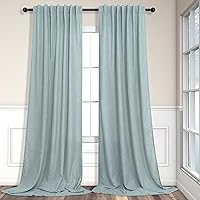 Vista 89 de Cortinas de lino natural semitraslúcidas Pitalk de 36 pulgadas de ancho para sala de estar, juego de 2 paneles con pestaña trasera, cortinas