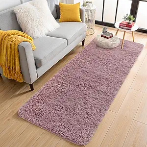 OLANLY 2x5 Machine Washable Runner Rugs for Hallway, Soft Fluffy Shaggy Bedside Rugs for Bedroom, Living Room, Indoor Floor Carpet for Kids Girls and Boys, Nursery Rooms, Home Decor Aesthetic, Blush