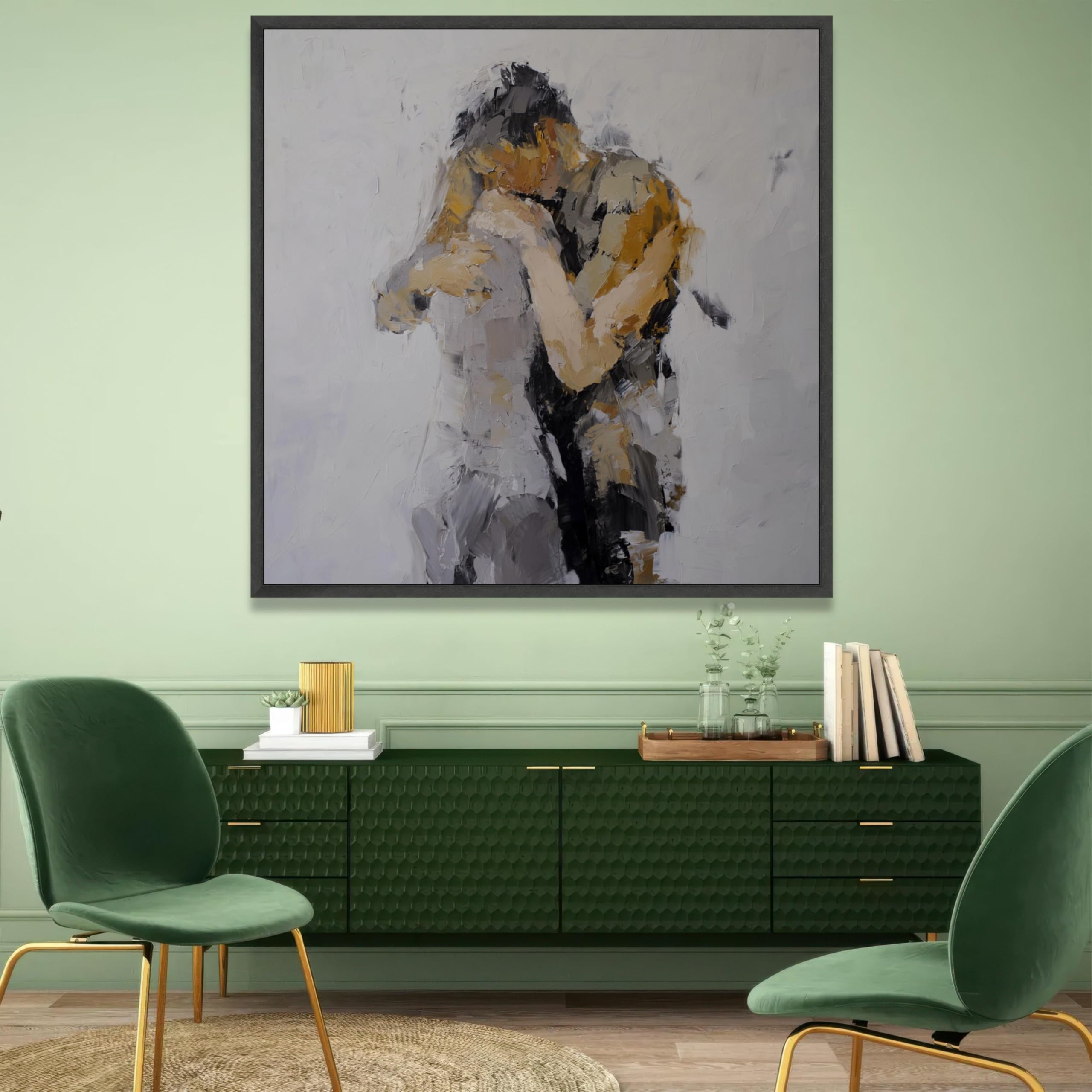 XINBAO Abstrakcyjny obraz Romantyczny uścisk, obraz na płótnie przedstawiający przytulającą parę, nowoczesna dekoracja domu (30 x 30 cm/wewnętrzna rama)