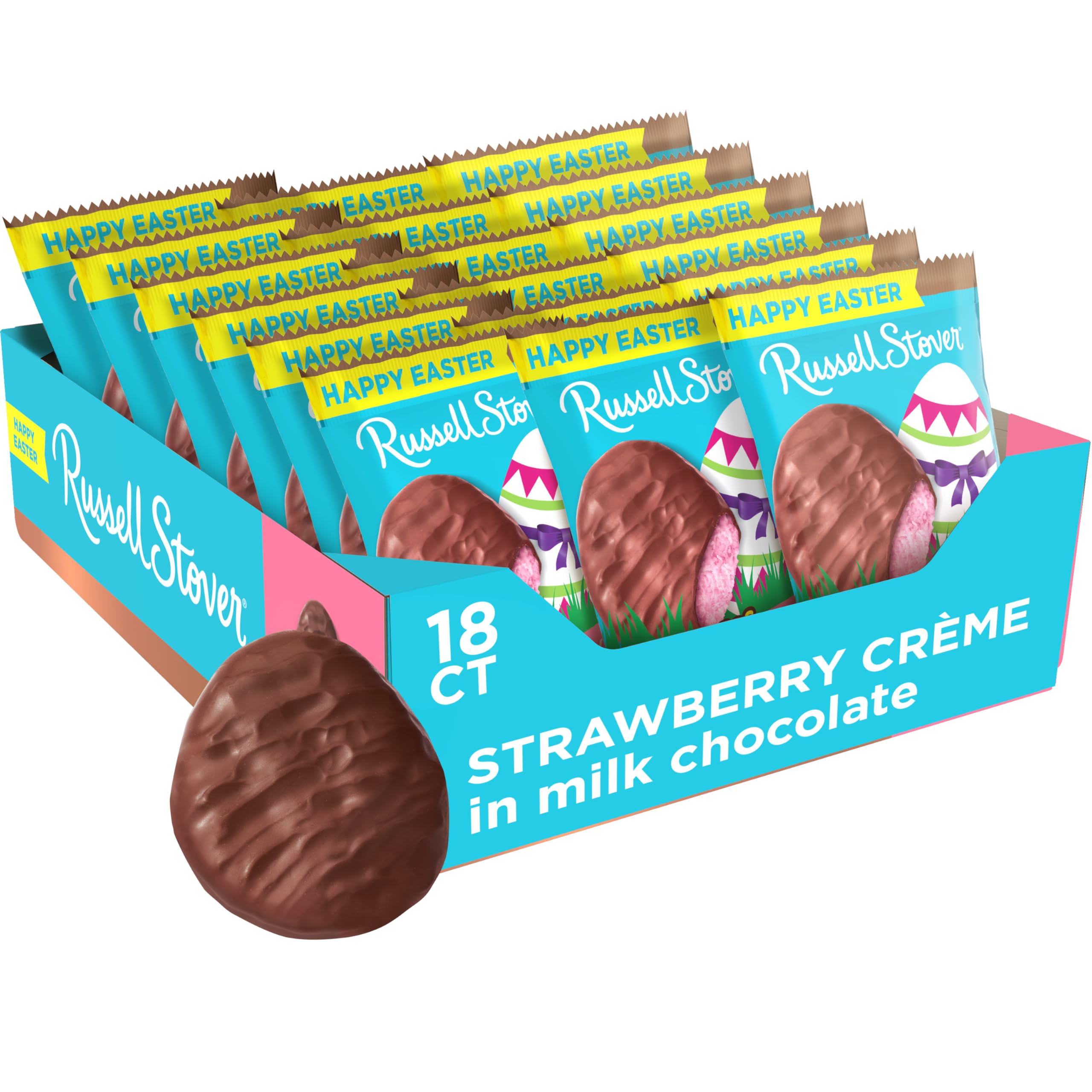 Easter Strawberry Crème Milk Chocolate Easter Egg, 1.3 oz each (Pack of 18)