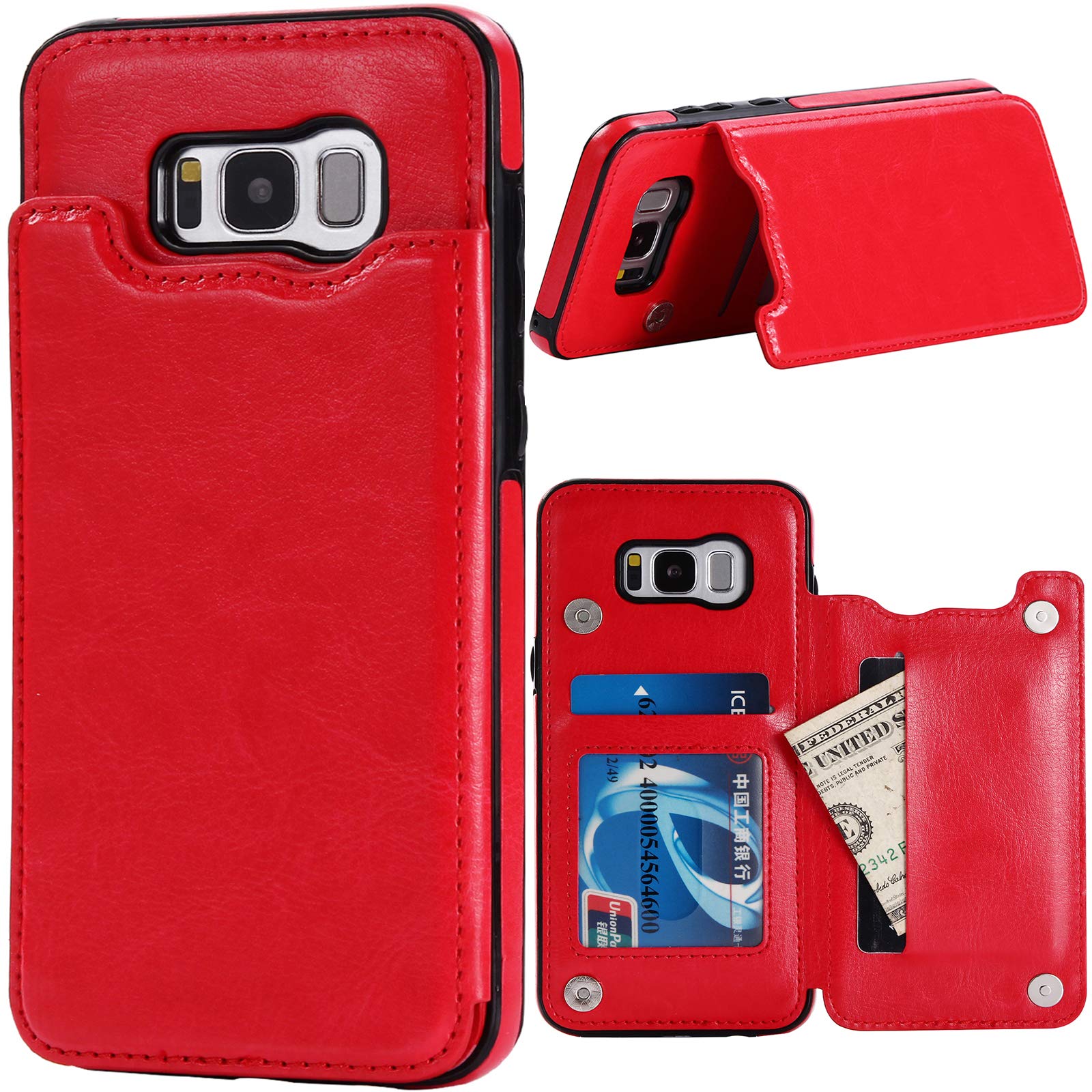 Nother Phone Case for Samsung Galaxy S8 Plus with ID and Credit Card Holder Slots Pockets Wallet Back Cover Stand Flip Folio Leather Cell Glaxay S8plus S 8 8plus 8S Edge S8+ SM-G955U Cases Soft Women Men Red