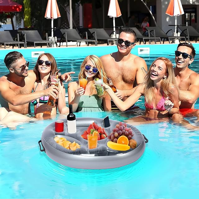 Foto 7 de 7 de Soporte inflable para bebidas 2 en 1, bar inflable y bandeja de aperitivos con 8 agujeros, gran capacidad