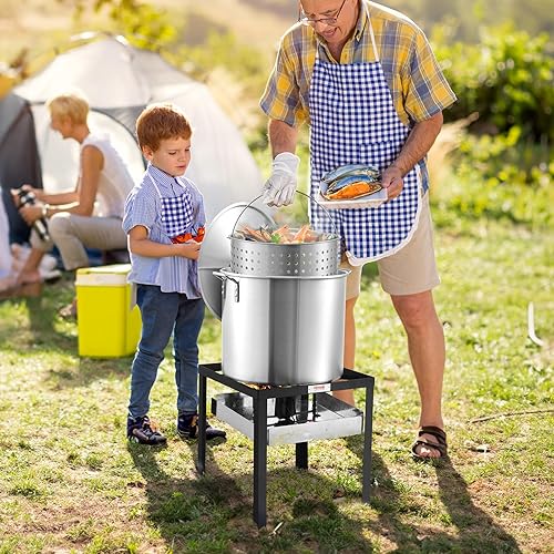 Miniatura 8 de VEVOR Kit de hervir mariscos de 60 cuartos de galón con colador, olla y canasta de mariscos al aire libre, juego de cocina para hervir langosta de