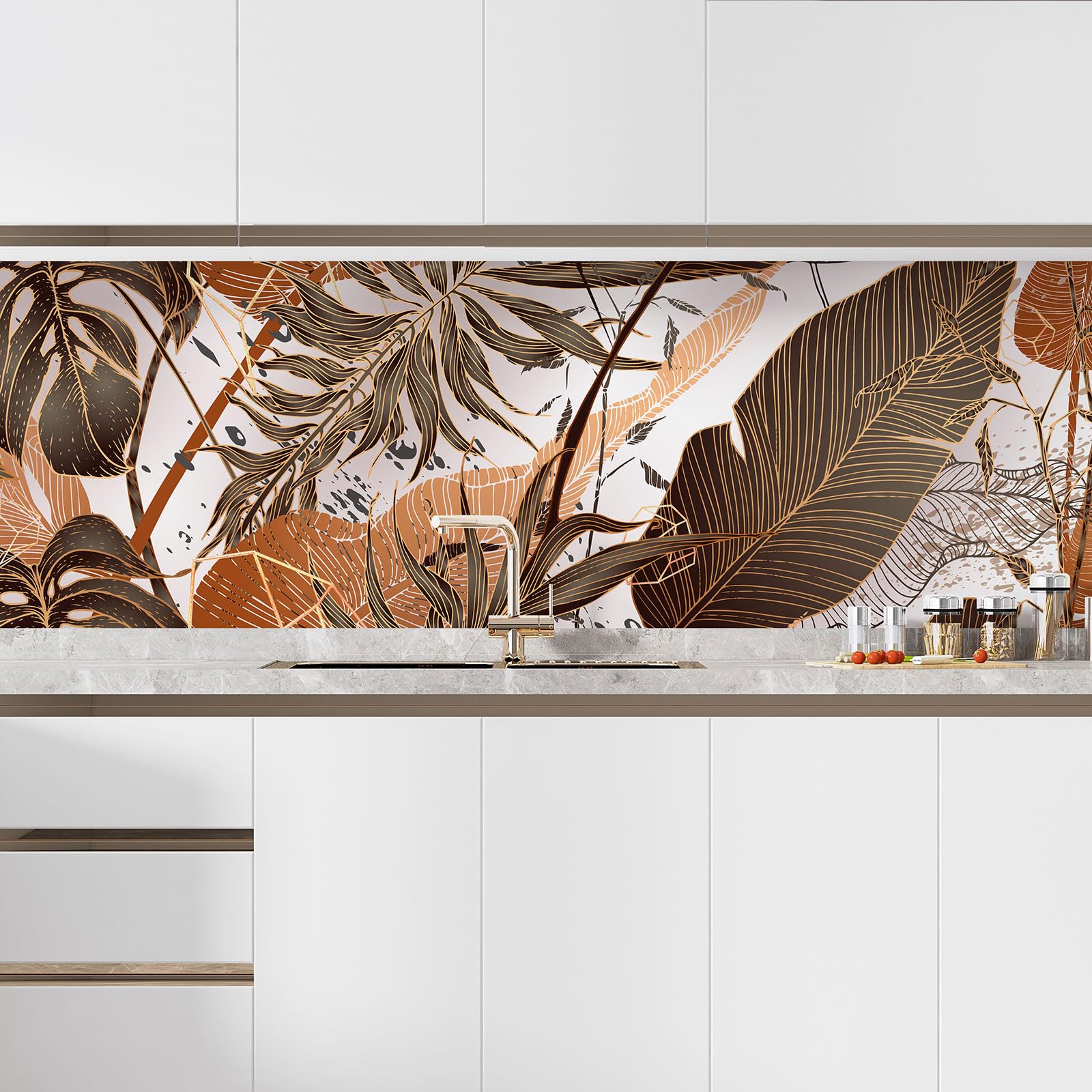 Adesivo adesivo per cucina, motivo foglie tropicali 3617689947389, adesivo + protezione opaca, 55 x 220 cm