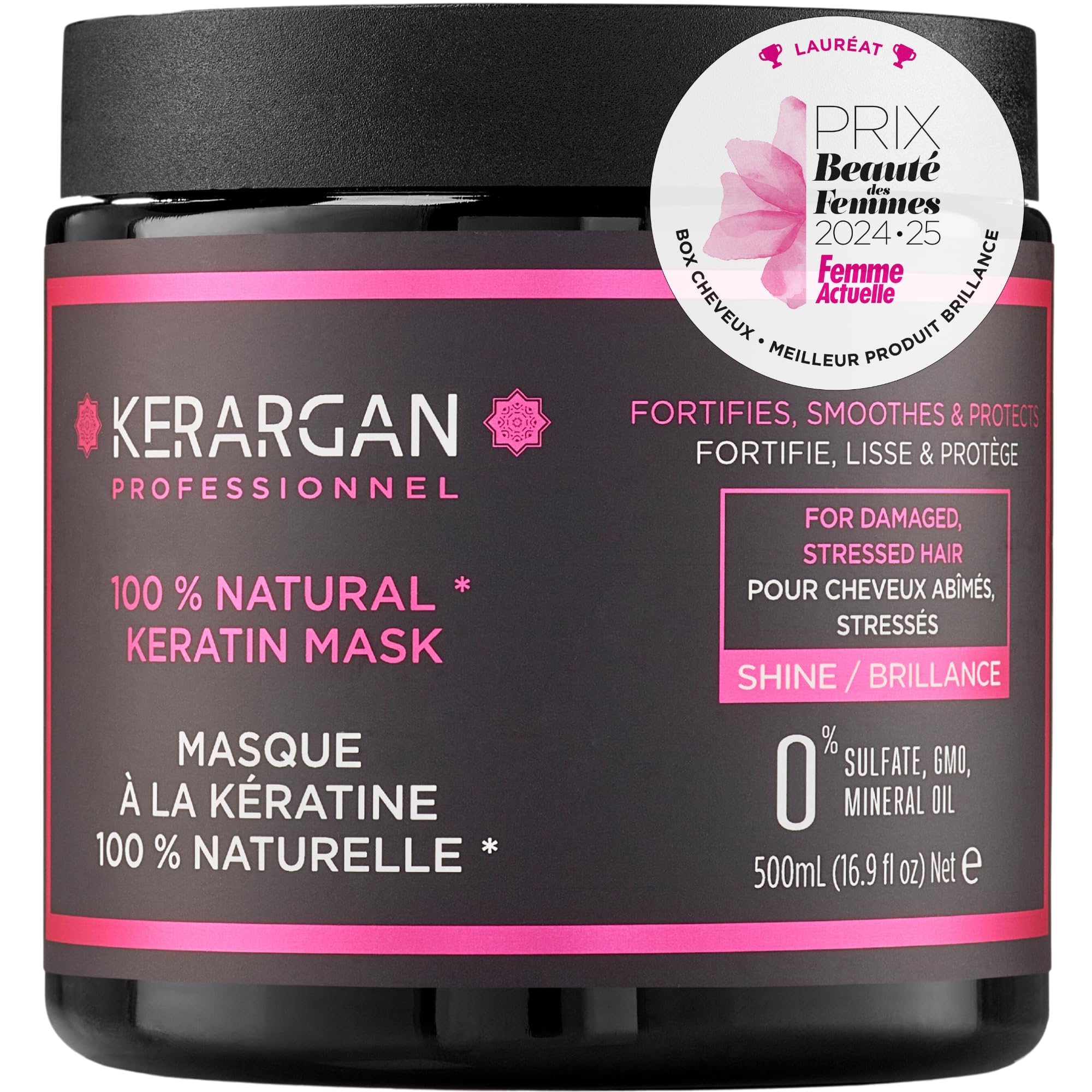 Kerargan - Masque Capillaire Ultra Réparateur à la Kératine 500ml pour Cheveux Abîmés et Stressés - Fortifie, lisse et protège - Sans Sulfate, OGM, Huile Minérale