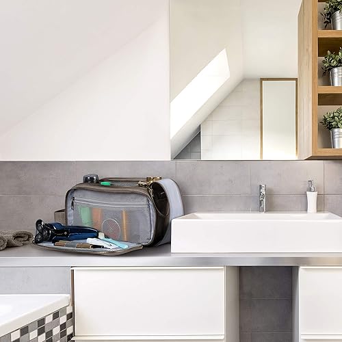 Miniatura 8 de Elviros - Bolsa para artículos de aseo personal para hombre, resistente al agua, organizador de artículos de aseo personal para viajes largos, de