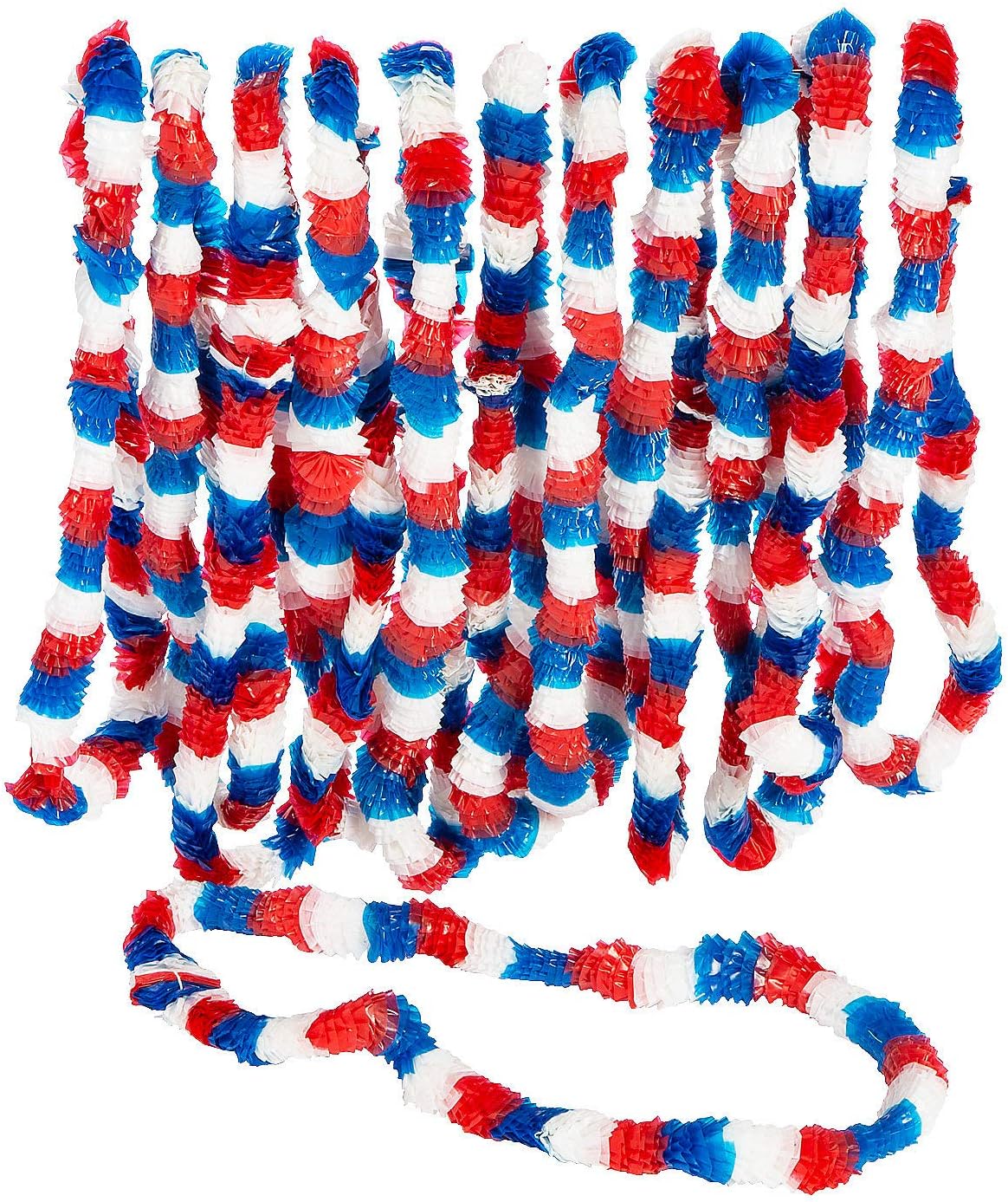 Red, White amd Blue Patriotic Leis for Fourth of July - Bulk set of 12 - Party Supplies