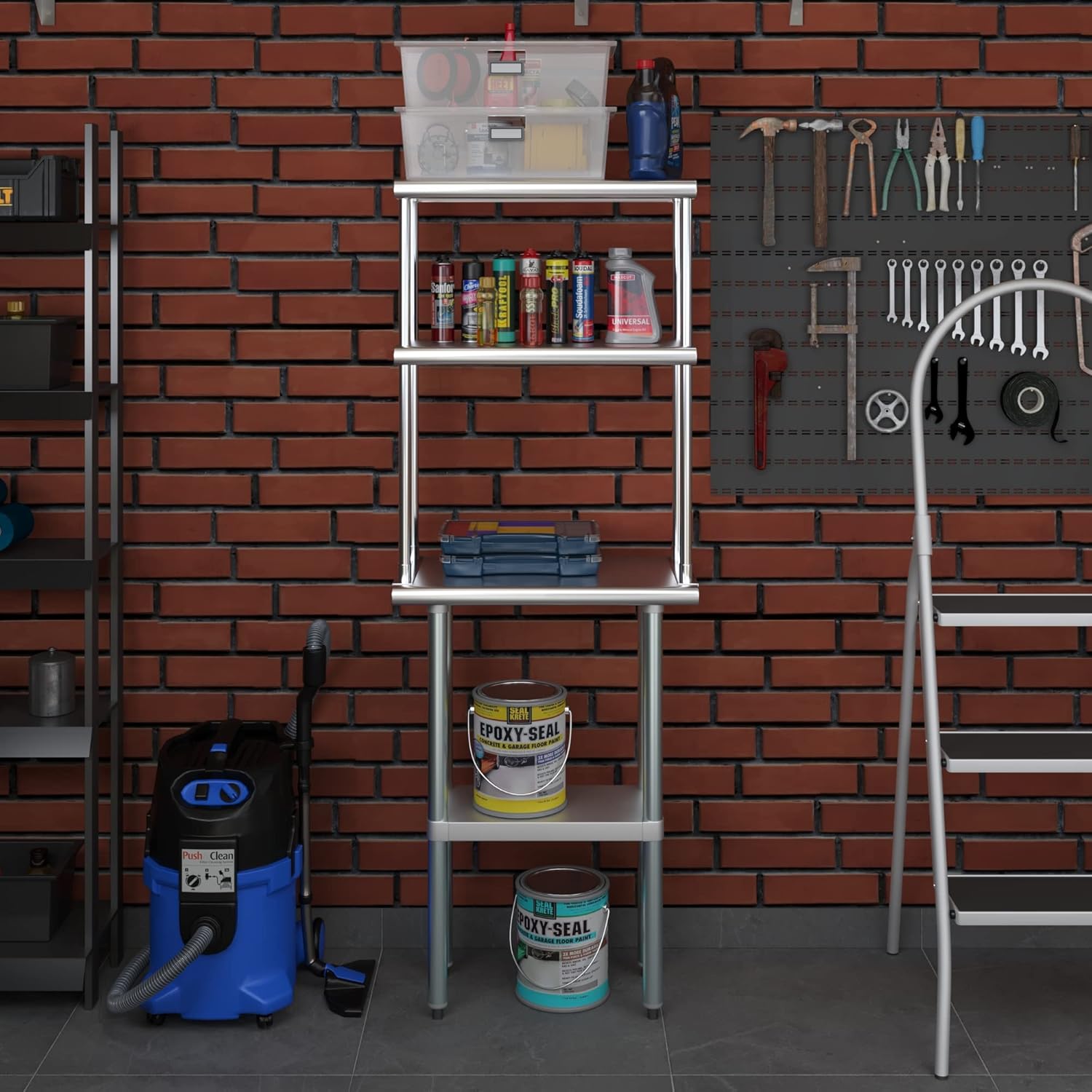 Amgood Stainless Steel Work Table Double Tier Overshelf | NSF (14" x 24" Work Table + 12" Overshelf)