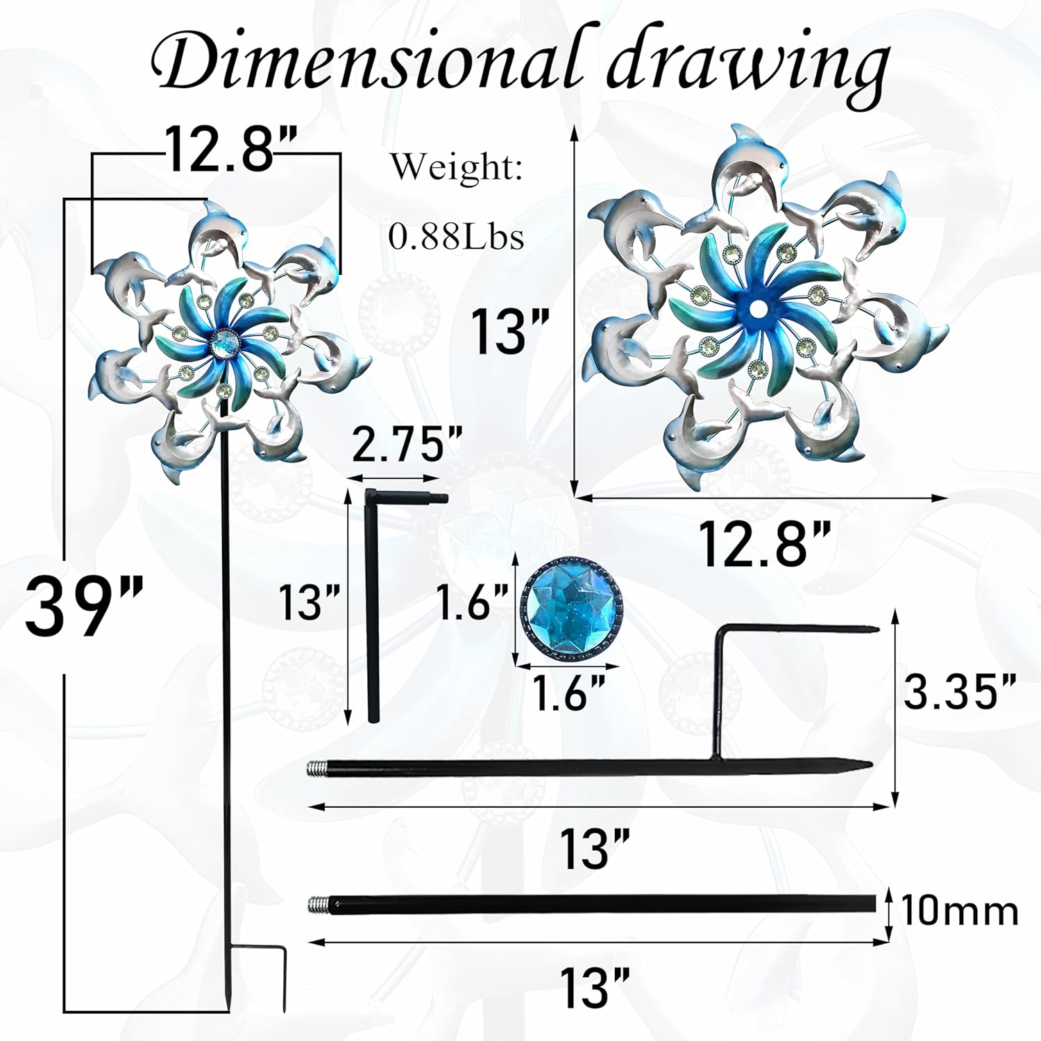 Dolphin Wind Spinners Garden Stake, 39" Metal Dolphins Wind Spinner Outdoor Decorations- Outside Lawn Stake Wind Sculptures for Yard Patio,Lawn & Garden Art Decor