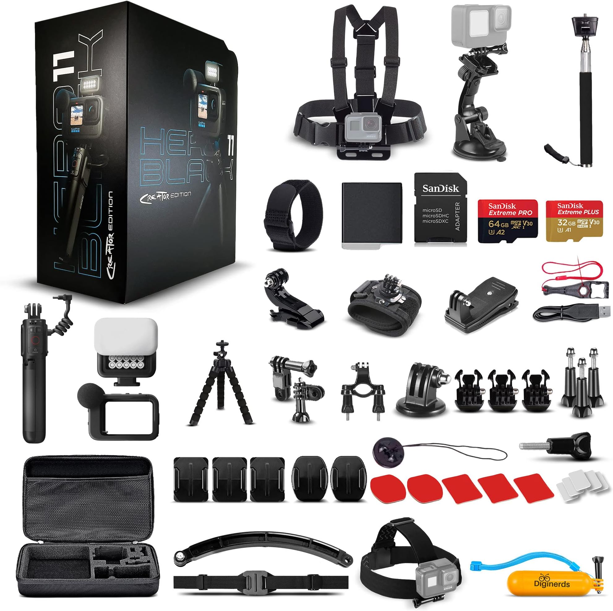 HERO11 Black Creator Edition - Includes Volta (Battery Grip, Tripod, Remote), Media Mod, Light Mod, Enduro Battery - Waterproof Action Camera + 64GB Card & 50 Piece Accessory Kit - Bundle