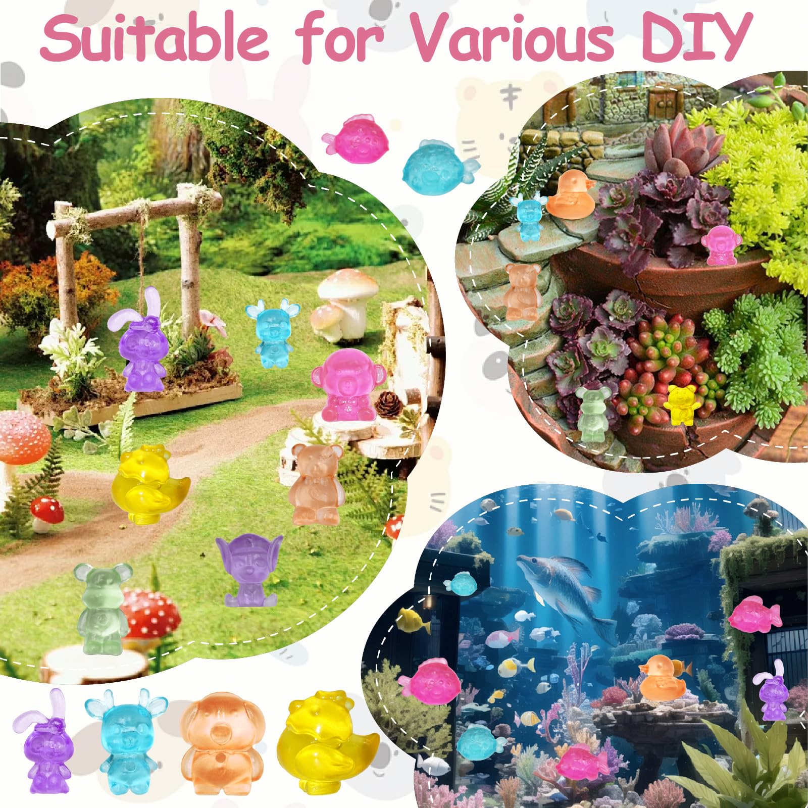 100 Stück Mini-Tiere Aus Harz – Leuchtend, Für Feengarten, Aquarium, Deko, 20 Arten, 1–3,8 Cm