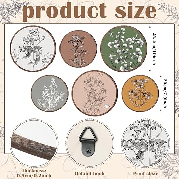 Barydat 6 Pieces Boho Plant Wall Art Decor Wooden Boho Farmhouse Rustic Bohemian Wall Hanging for Bedroom Living Room Office (Retro,8 Inch, 10 Inch)