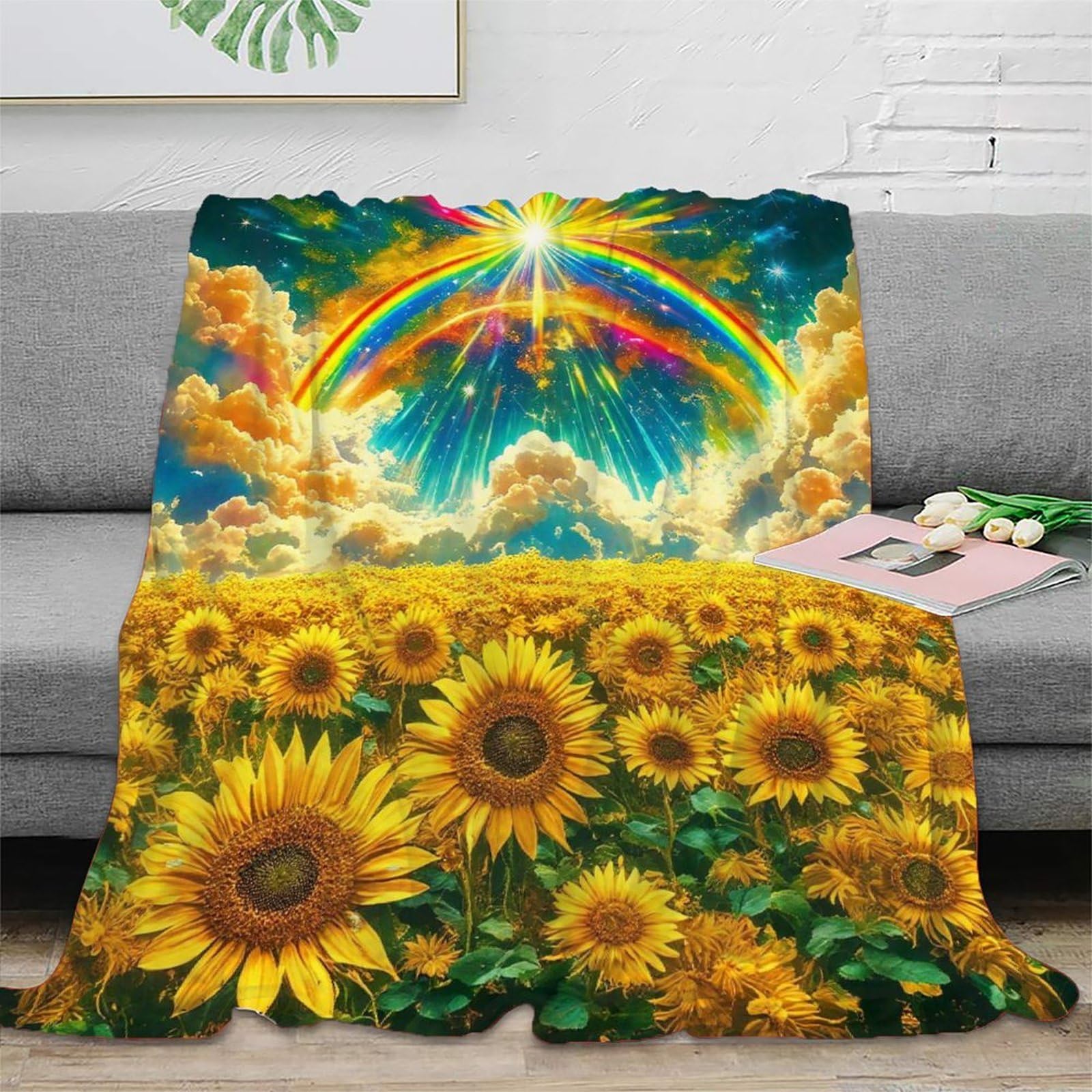 Couverture tournesol 3D en microfibre plaid douillet 100x130cm pour lit et canapé