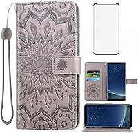 Vista 8 de Funda de teléfono para Samsung Galaxy S8 Plus con protector de pantalla de vidrio templado, funda de cuero con tapa para tarjetero, accesorios