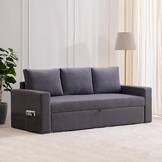 Home Centre Woodland Fabric 3-Seater Sofa Bed | Sofa for Living Room | Grey | 1 Year Warranty