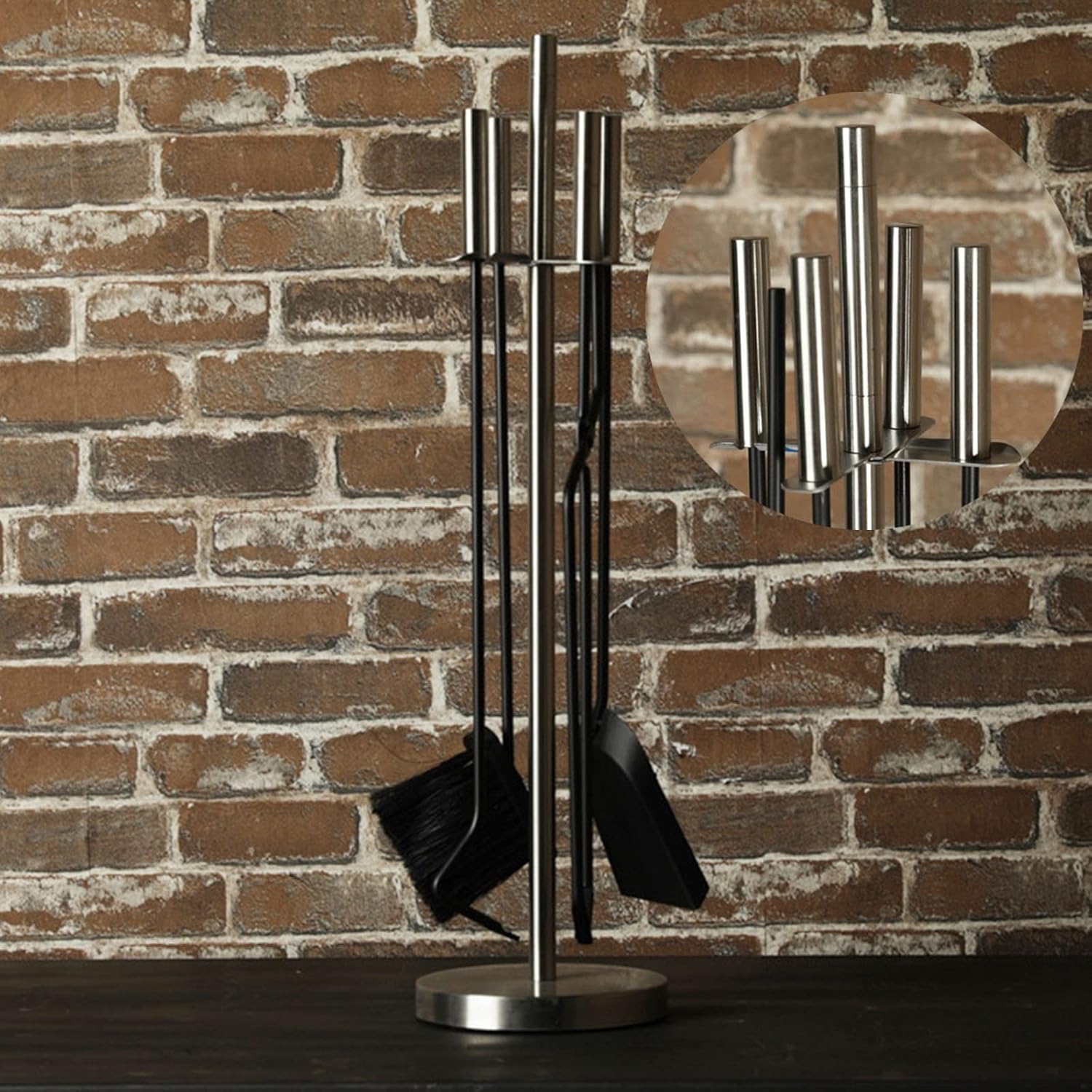 Fireplace Tool Set Modern 5 Piece Fireplace Tool Set, Golden Stainless Hearth Chimney Firepit Tool Kit, Heavy Duty Stove Fire Set Tool Set, Wood Stove Hearth Accessories