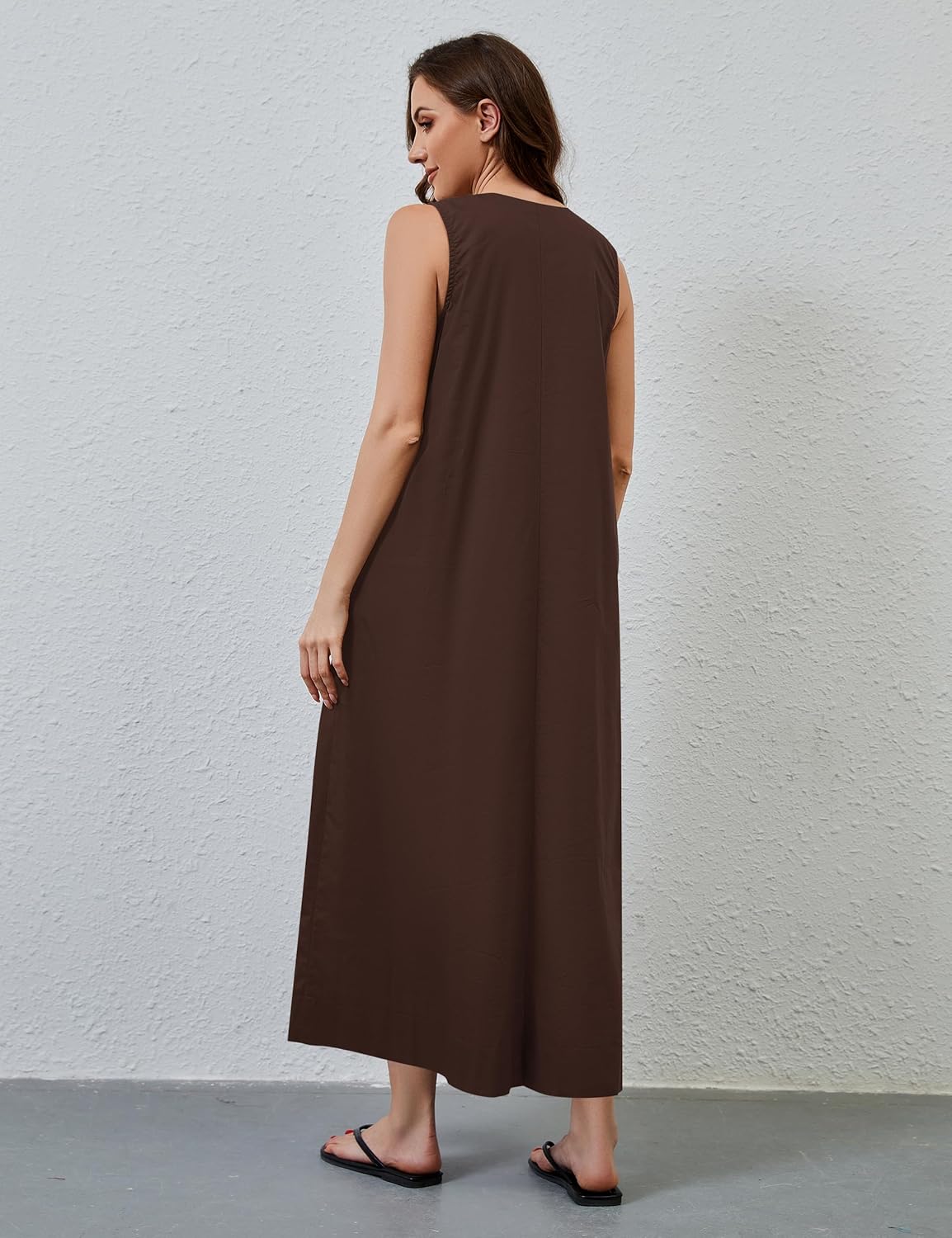 MISSACTIVER Women's Sleeveless Maxi Dress Scoop Neck Ruched Long Dress with Side Pockets Wide Shoulder Elegant Blouse Dresses - Image 3