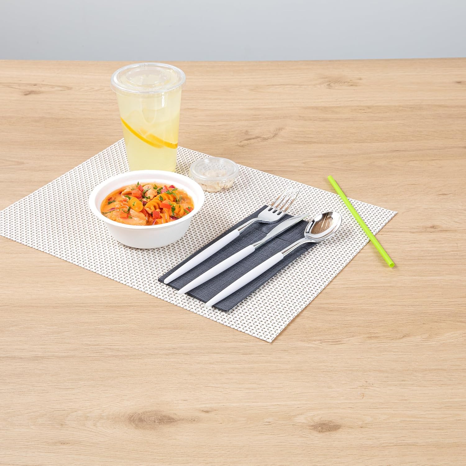 Restaurantware-Moderna 7.5 Inch Fancy Flatware, 60 Durable Plastic Flatware - White Handle, Heavy-duty, Silver Plastic Sustainable Cutlery, Easily Disposable Or Restaurants