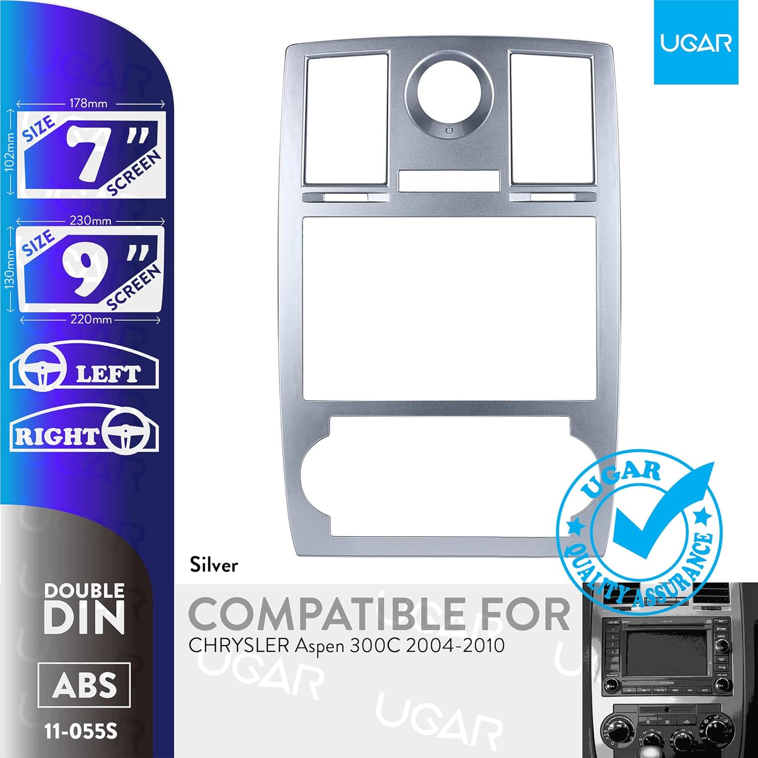 UGAR 7 inch / 9 inch Compatible for Chrysler Aspen 300C 2004-2010 Radio Stereo Dash Installation Mount Kit