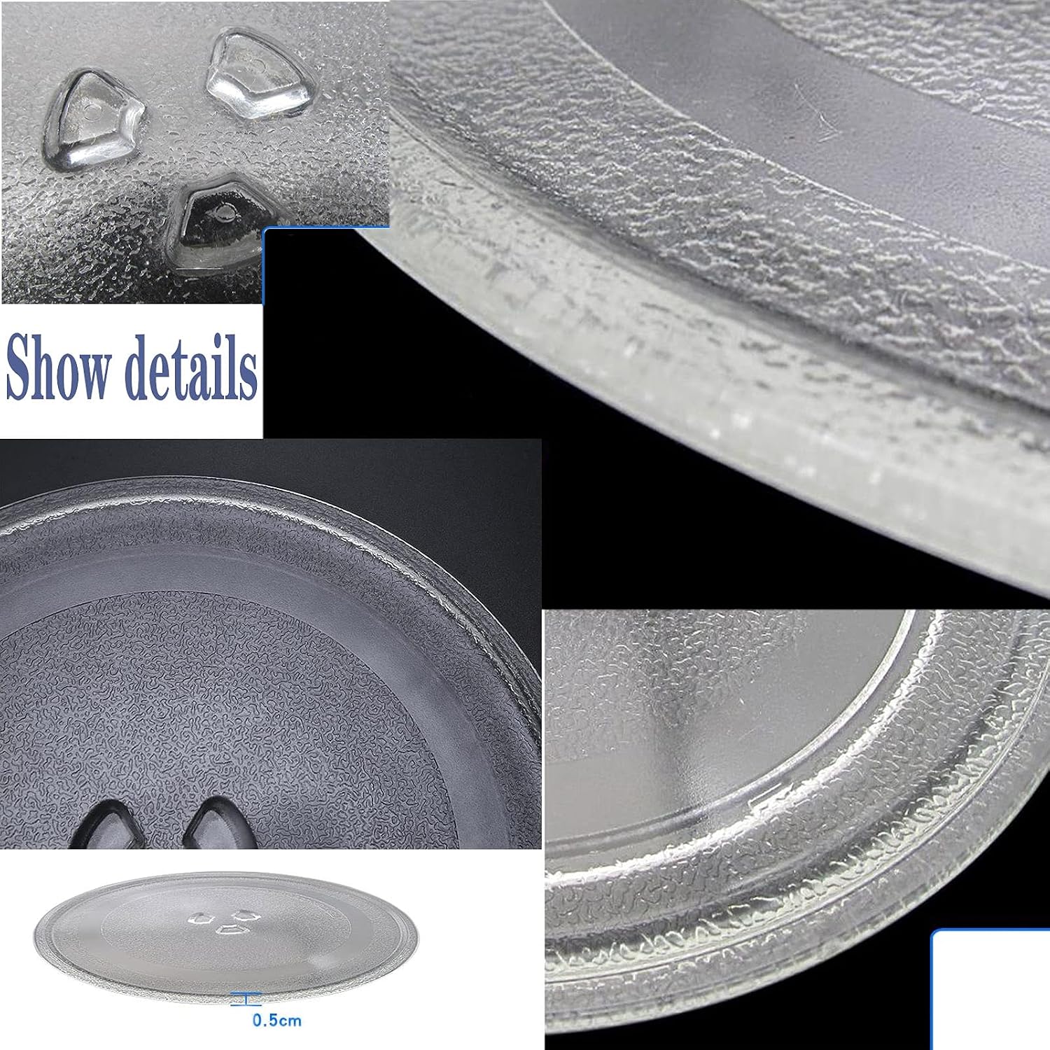 Turntable 24.5Cm Microwave Plate Round Glass Plate Turntable Replacement Plate with 3 Wheel Turntable Roller Ring Support 17.8 Cm A Plastic Core Y-Shaped Bottom Design
