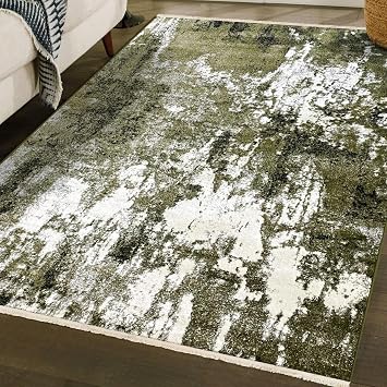 LUXE WEAVERS Bohemian Abstract Green 5x7 Area Rug Fringed Stain-Resistant Carpet