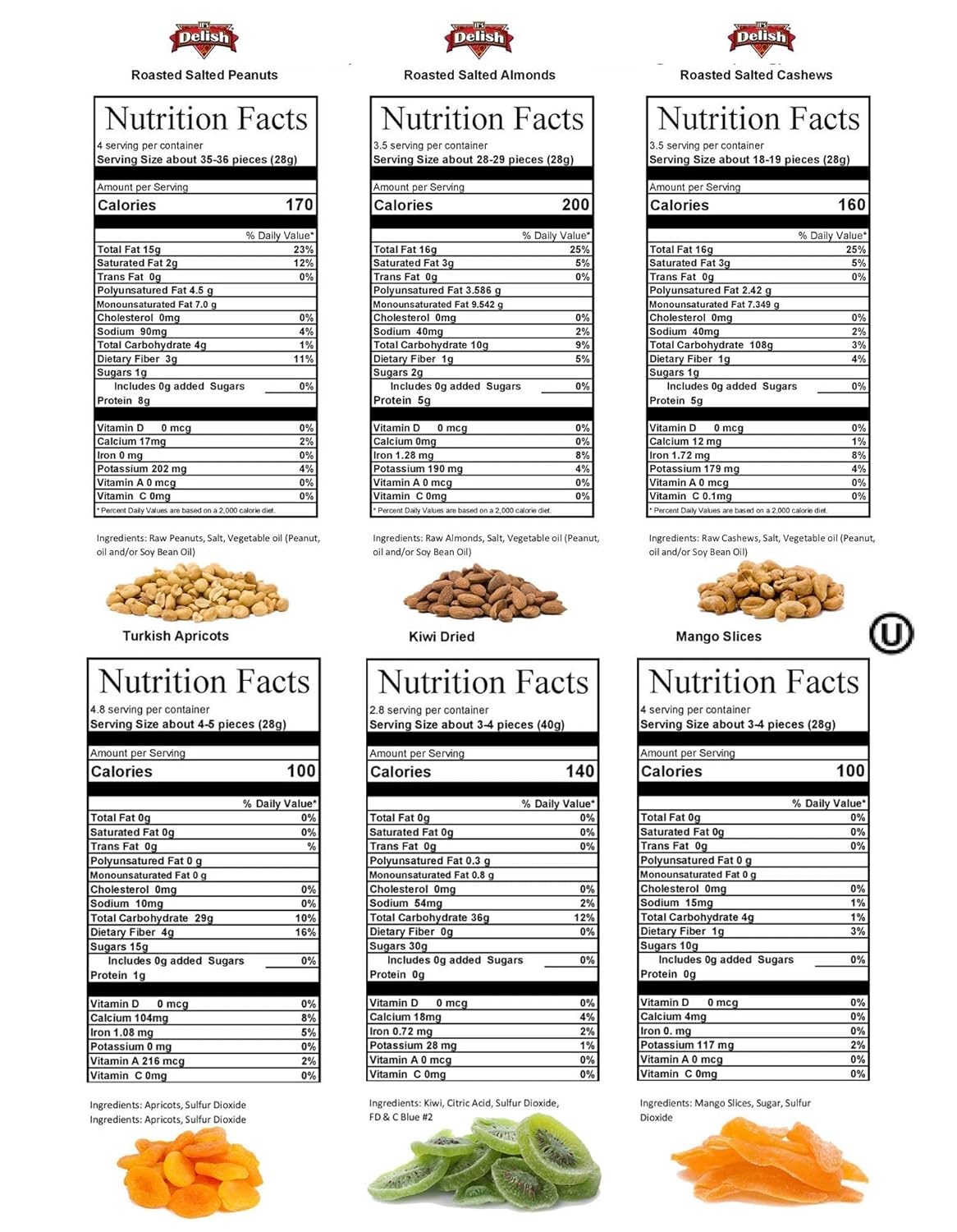 Gourmet Salted Nuts & Dried Fruit Assortment Gift Tray 6-Pt by It's Delish – Gift Box for Christmas, New Year Events, Fathers Mothers Day, Valentines, Family Parties, Birthday, Anniversary