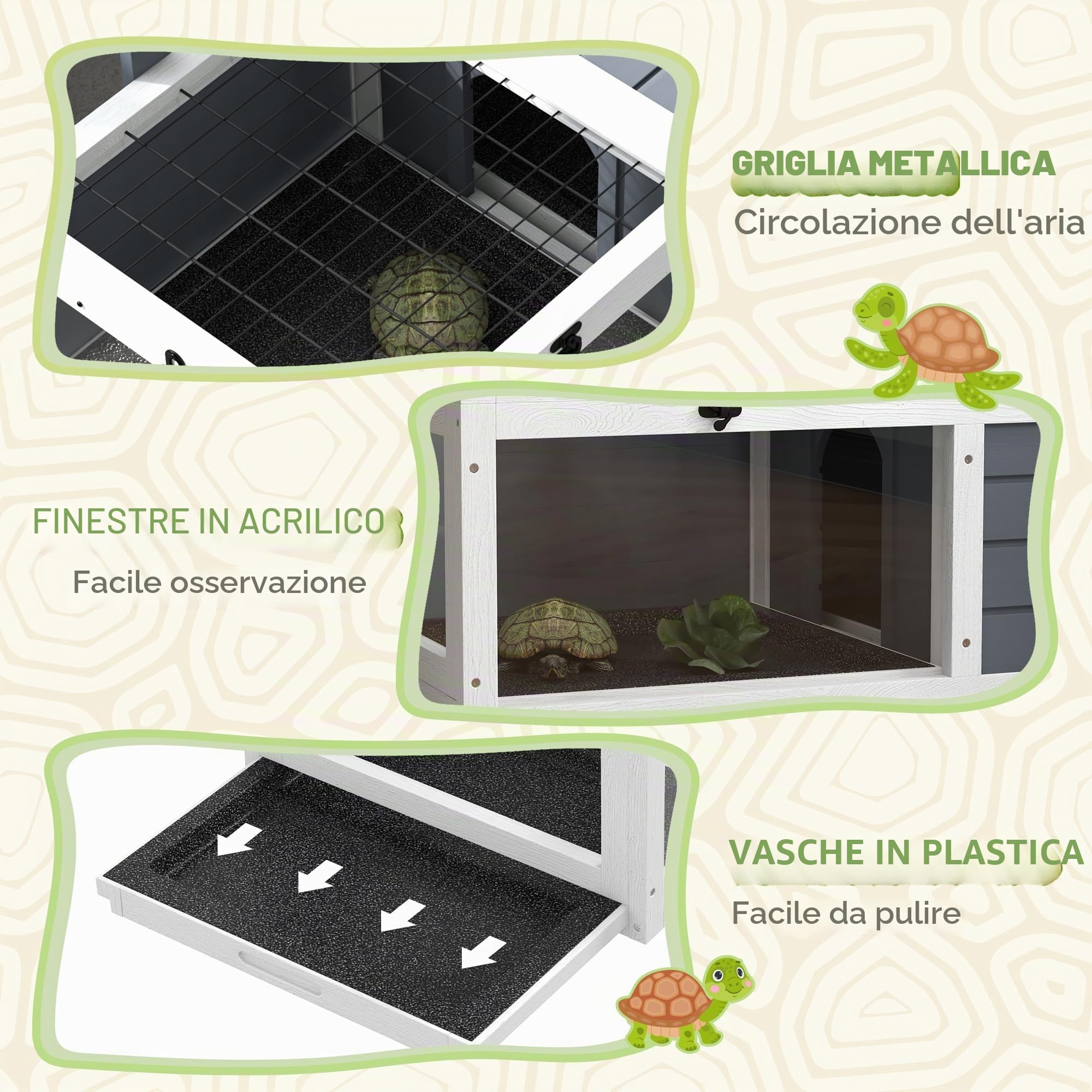 PawHut Casa per Tartarughe di Terra, Terrario Tartarughe di Terra, Grigio