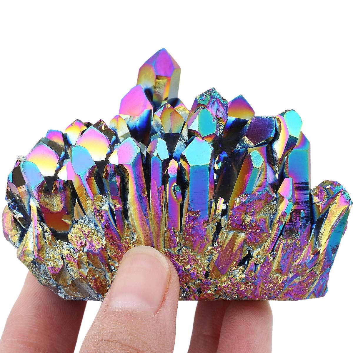 mookaitedecor Titanium Coated Natürlichen Bergkristall Rohstück Geode Dekorative Stein Naturstück Edelstein Dekoration Probe